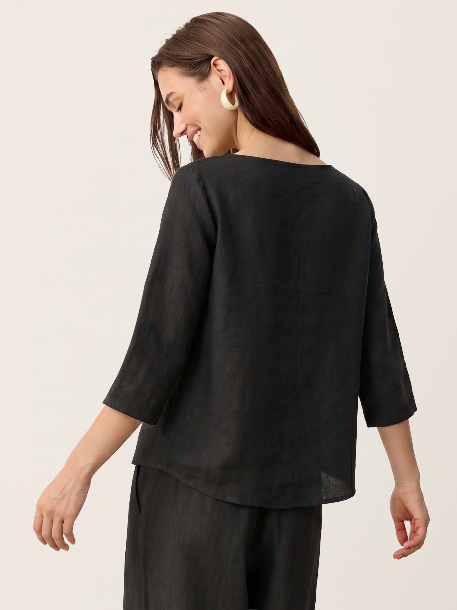 100% Linen Asymmetric-Hem Button-Trim Top NYLA by LINTICO for women