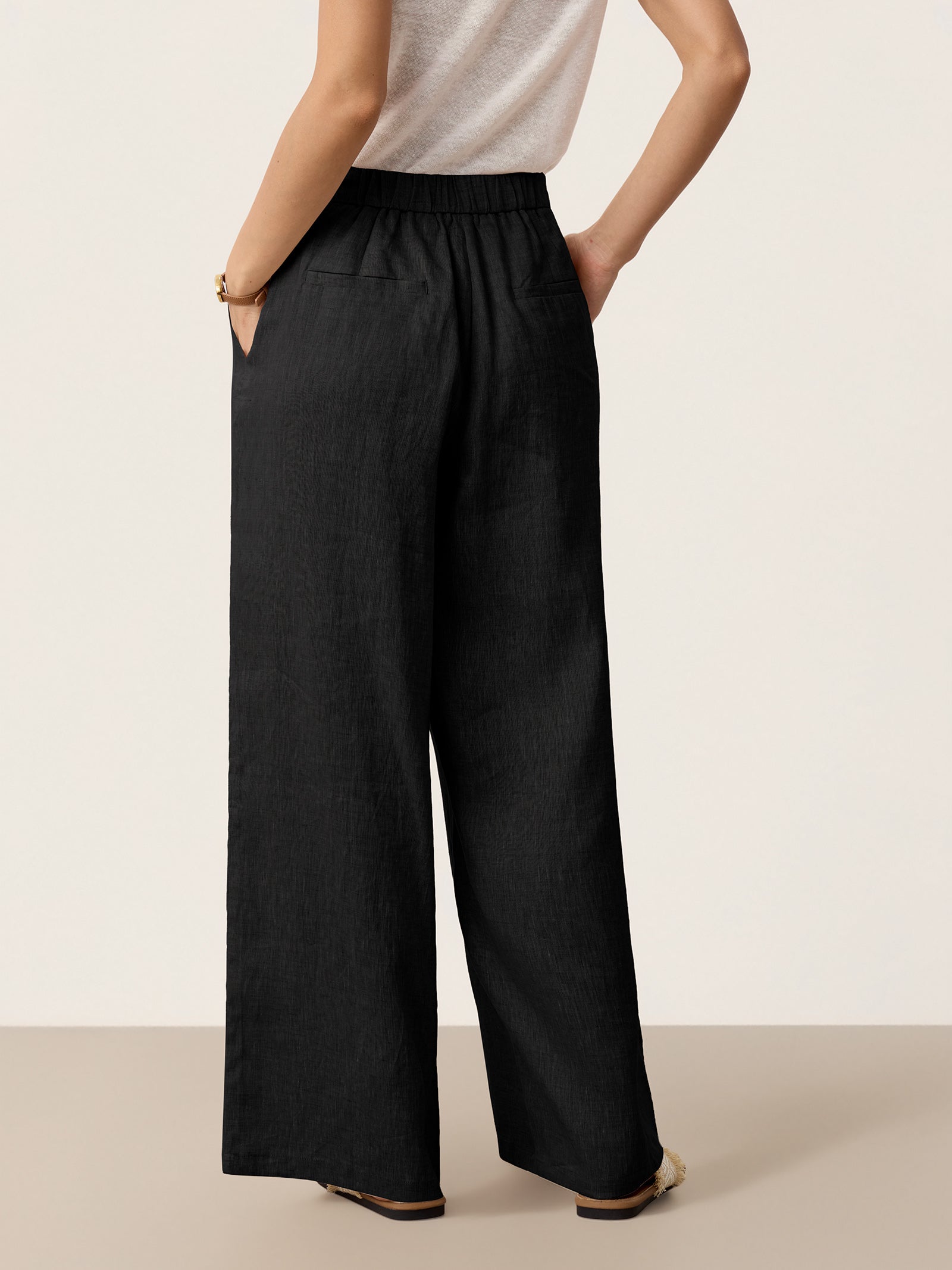100% Linen Buttoned Slit-Hem Pants KATYA by LINTICO for women