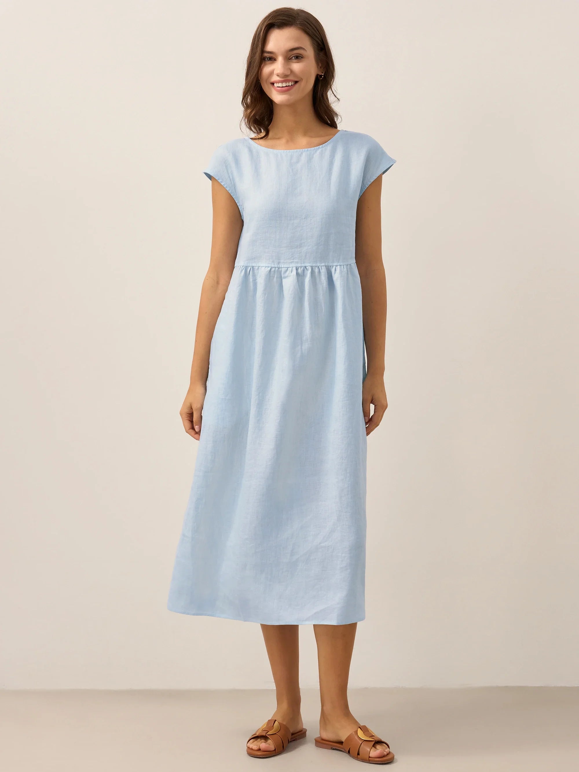 JOAN baby blue cap sleeve washed maxi dress