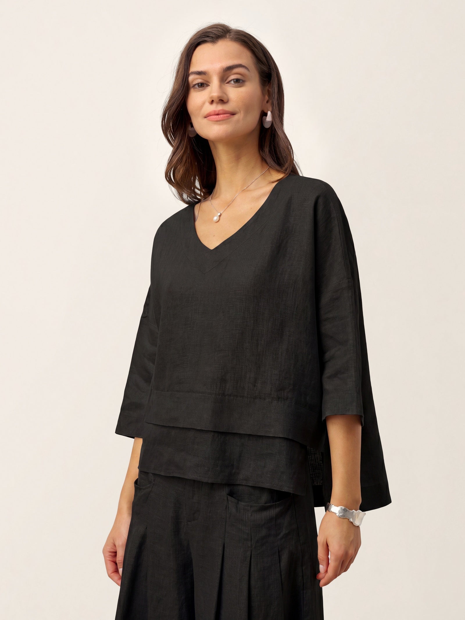 100% Linen Drop Shoulder Asymmetric Layered Hem Overtop VIOLA by LINTICO for women