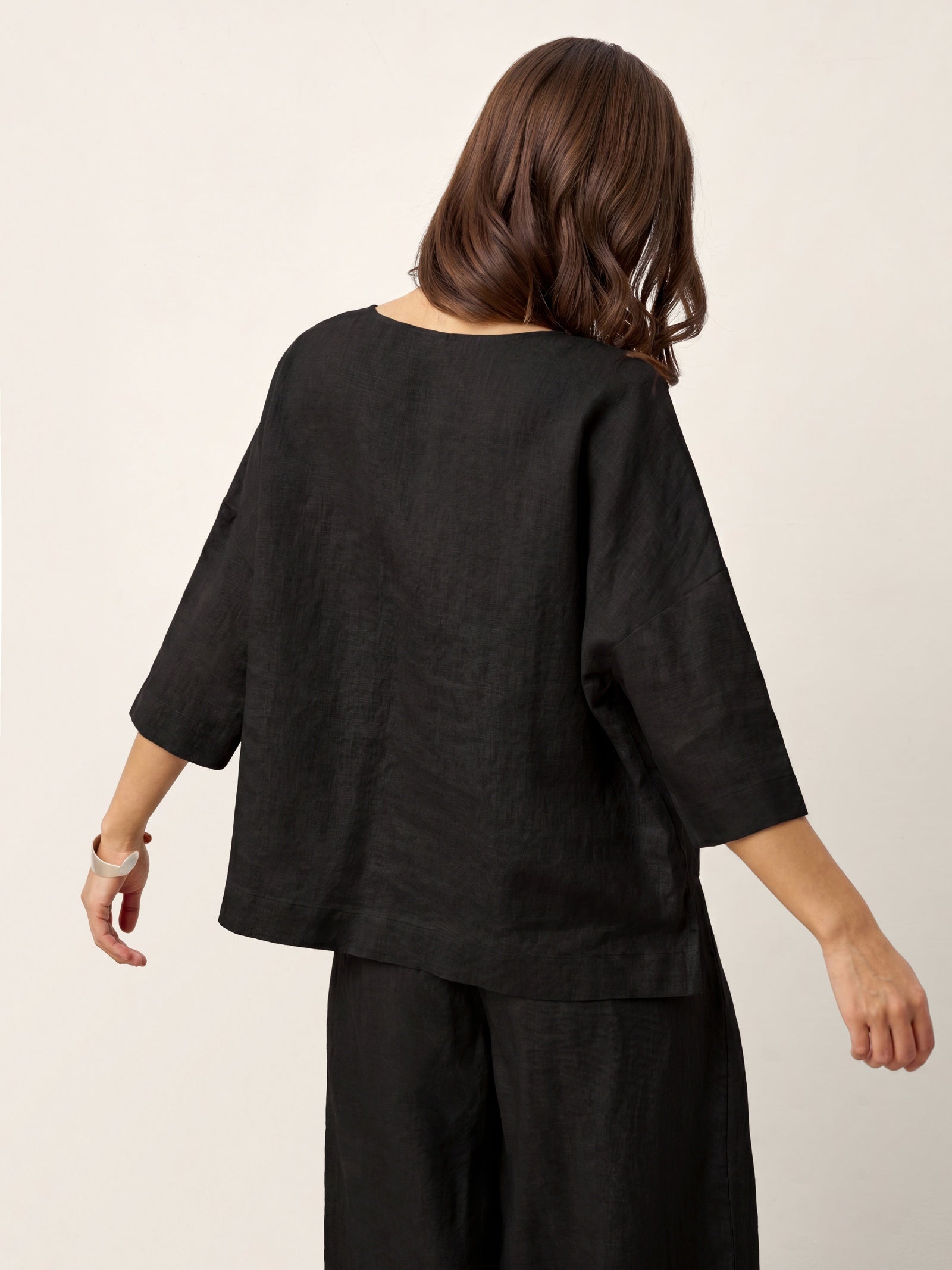 100% Linen Drop Shoulder Asymmetric Layered Hem Overtop VIOLA by LINTICO for women