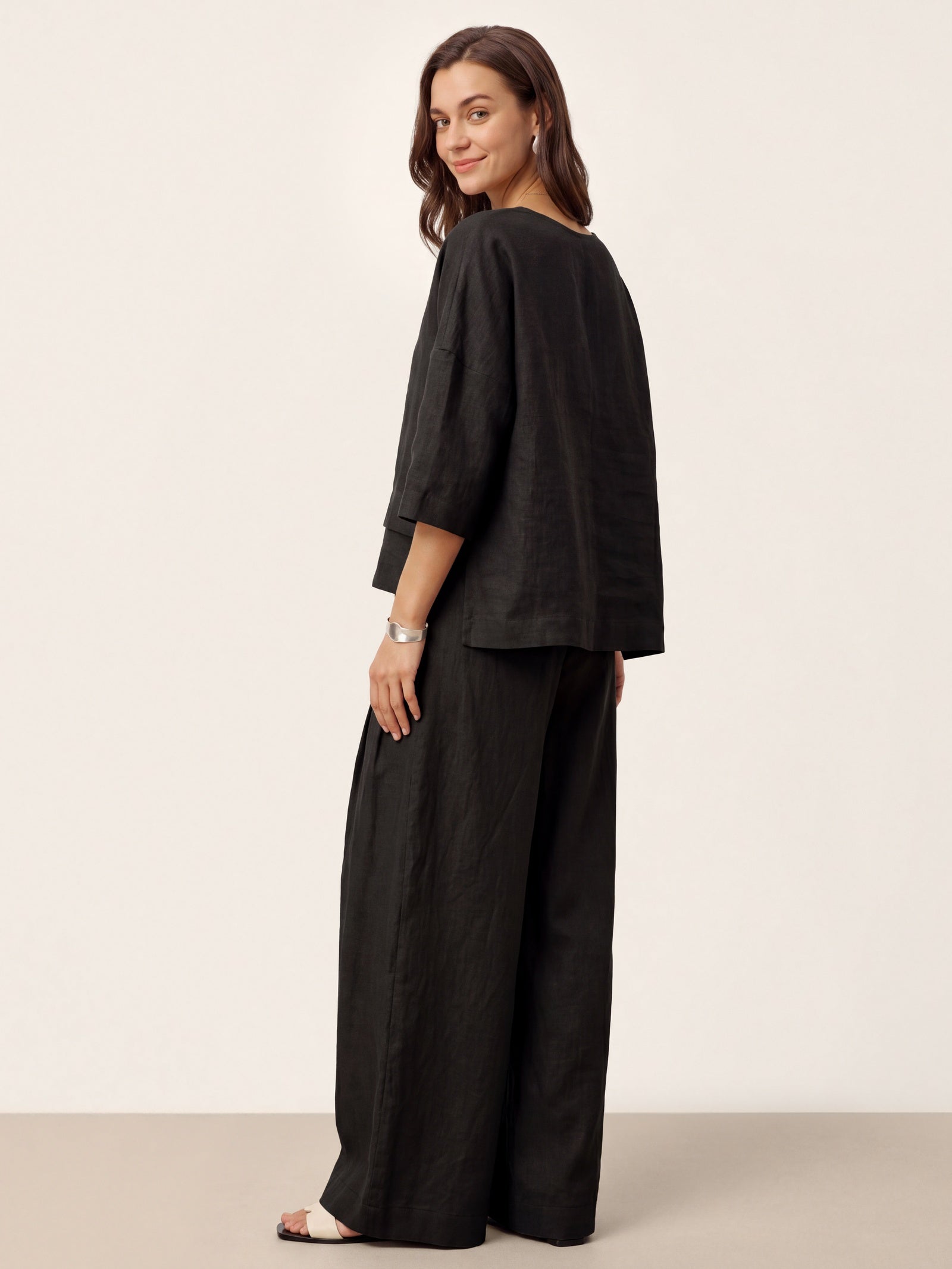 100% Linen Drop Shoulder Asymmetric Layered Hem Overtop VIOLA by LINTICO for women