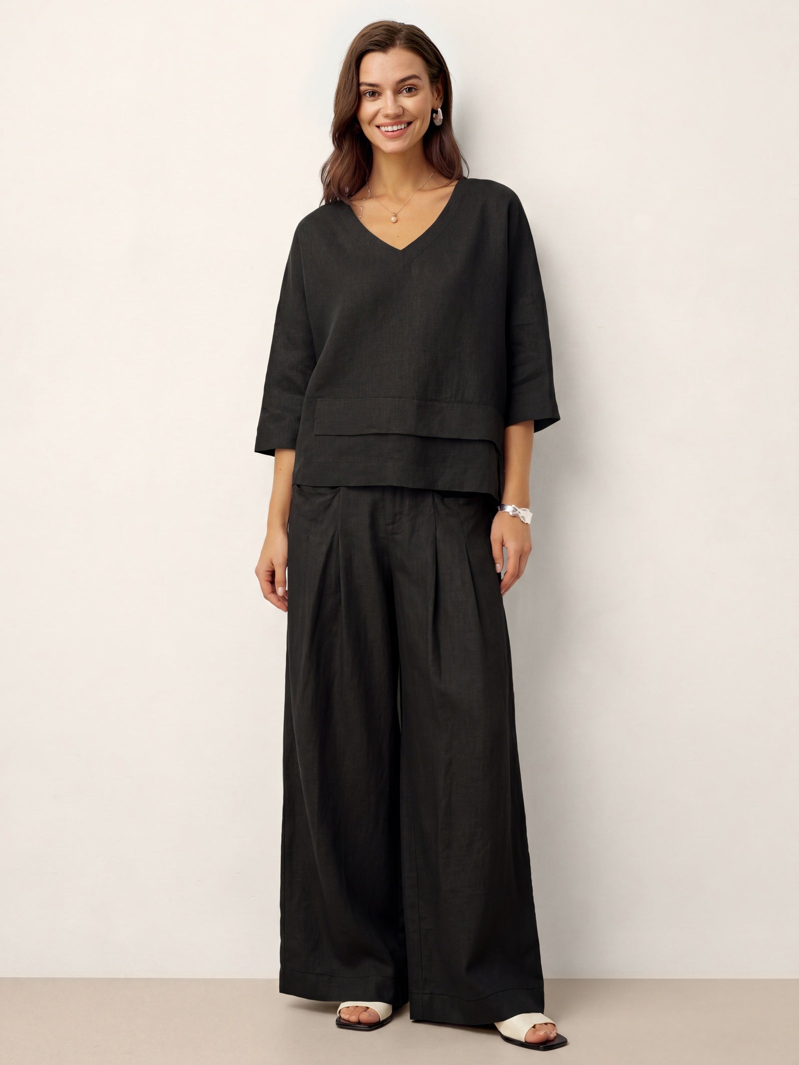 100% Linen Drop Shoulder Asymmetric Layered Hem Overtop VIOLA by LINTICO for women