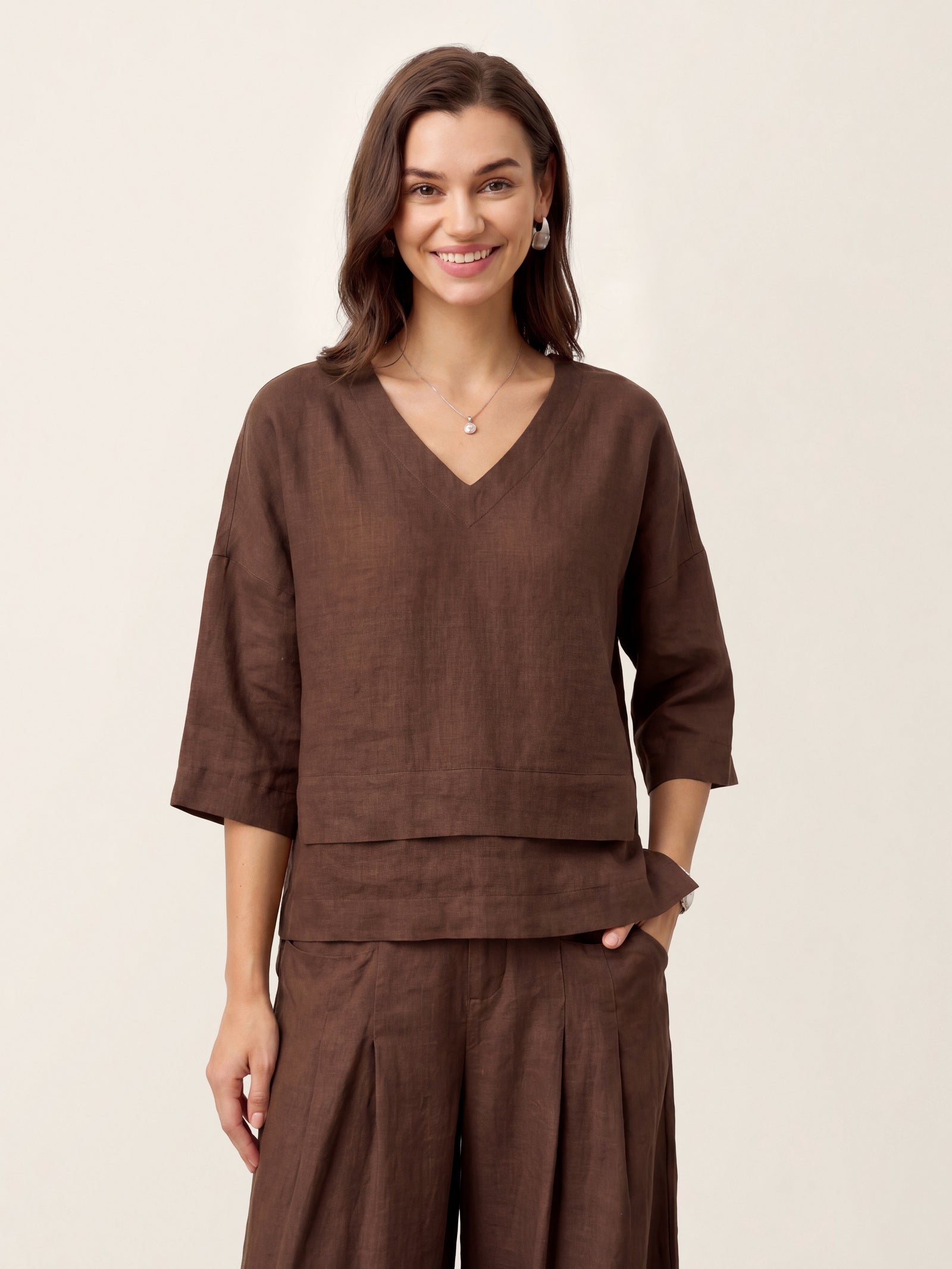 100% Linen Drop Shoulder Asymmetric Layered Hem Overtop VIOLA by LINTICO for women