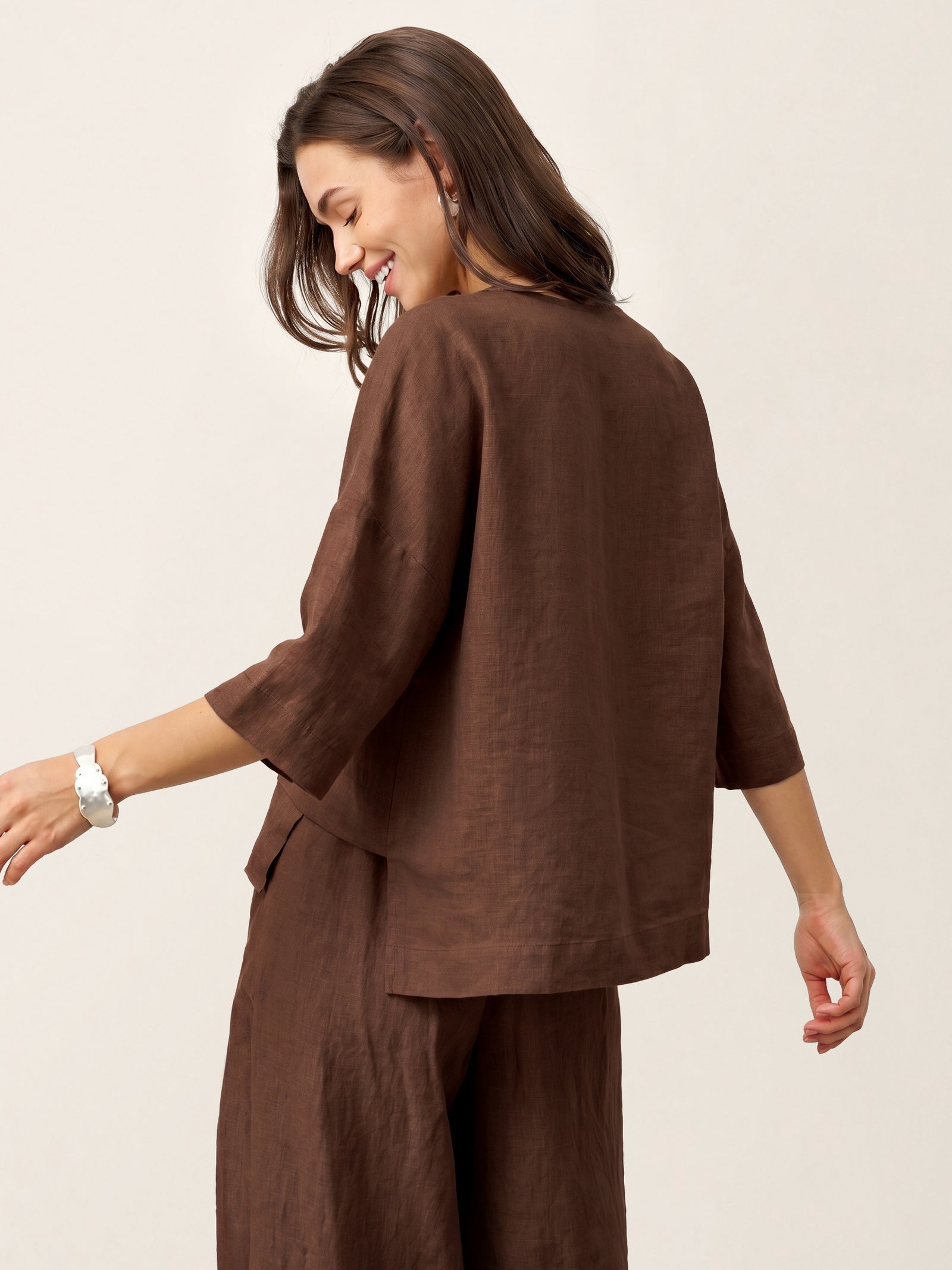 100% Linen Drop Shoulder Asymmetric Layered Hem Overtop VIOLA by LINTICO for women