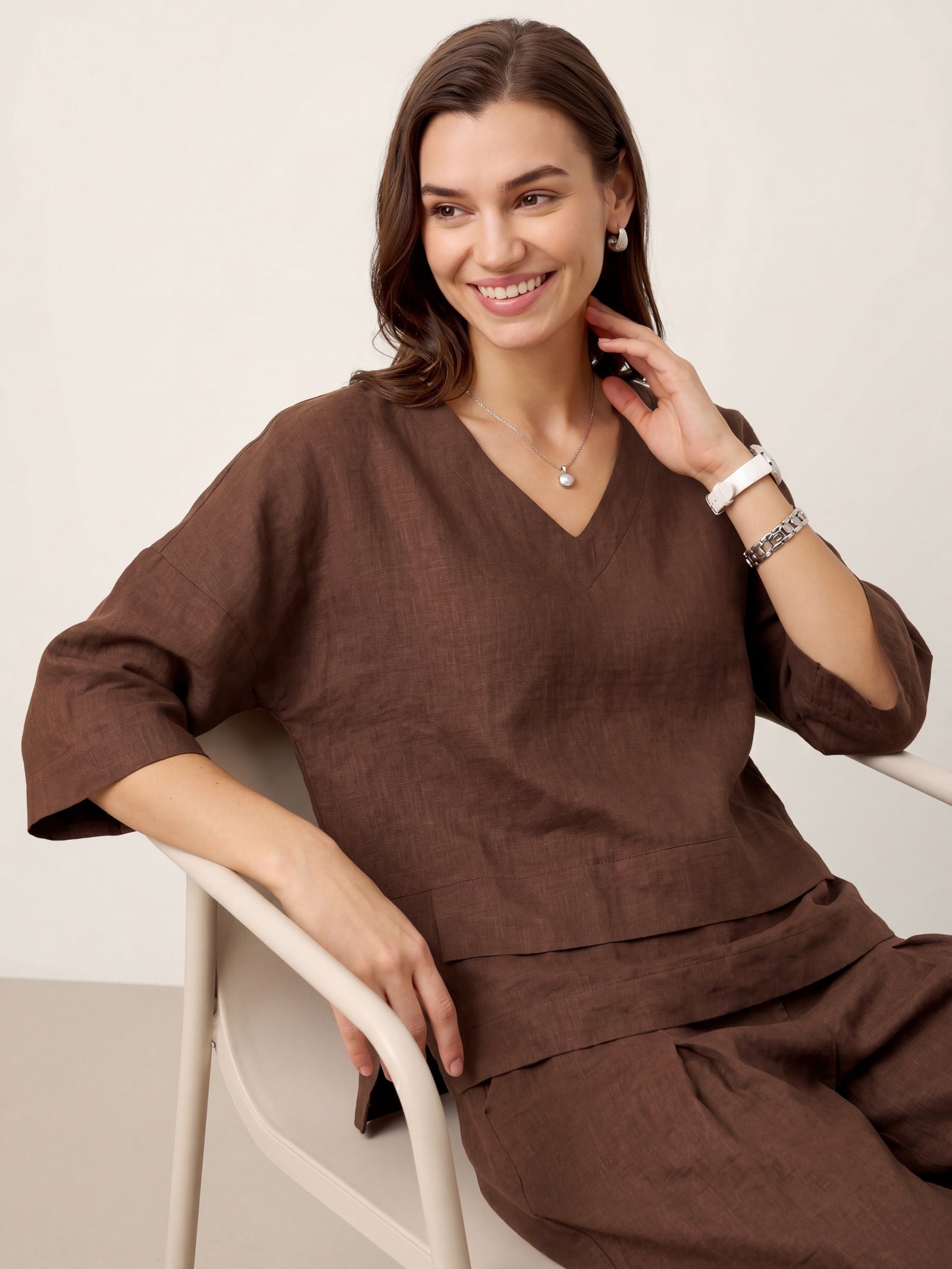 100% Linen Drop Shoulder Asymmetric Layered Hem Overtop VIOLA by LINTICO for women