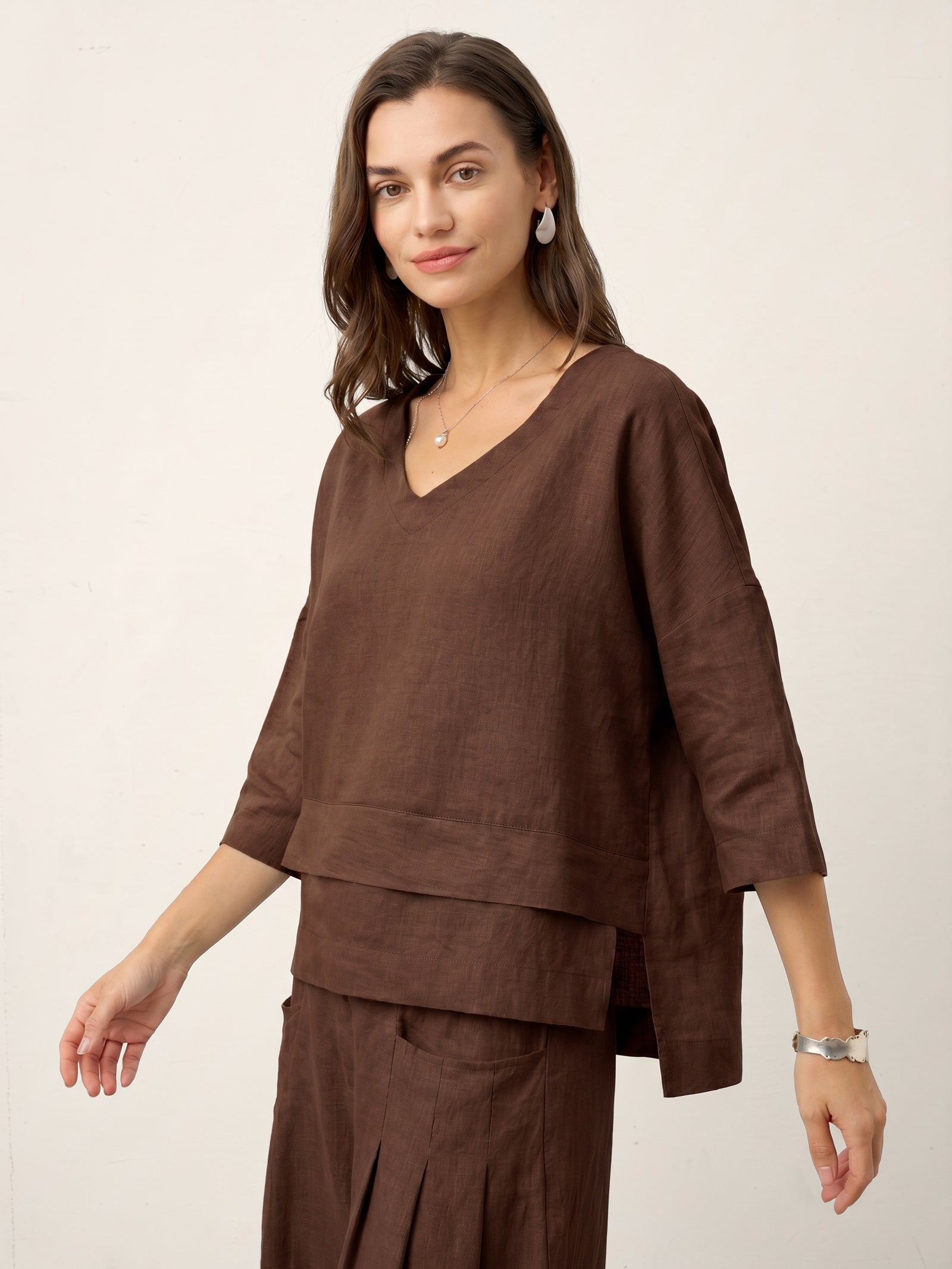100% Linen Drop Shoulder Asymmetric Layered Hem Overtop VIOLA by LINTICO for women