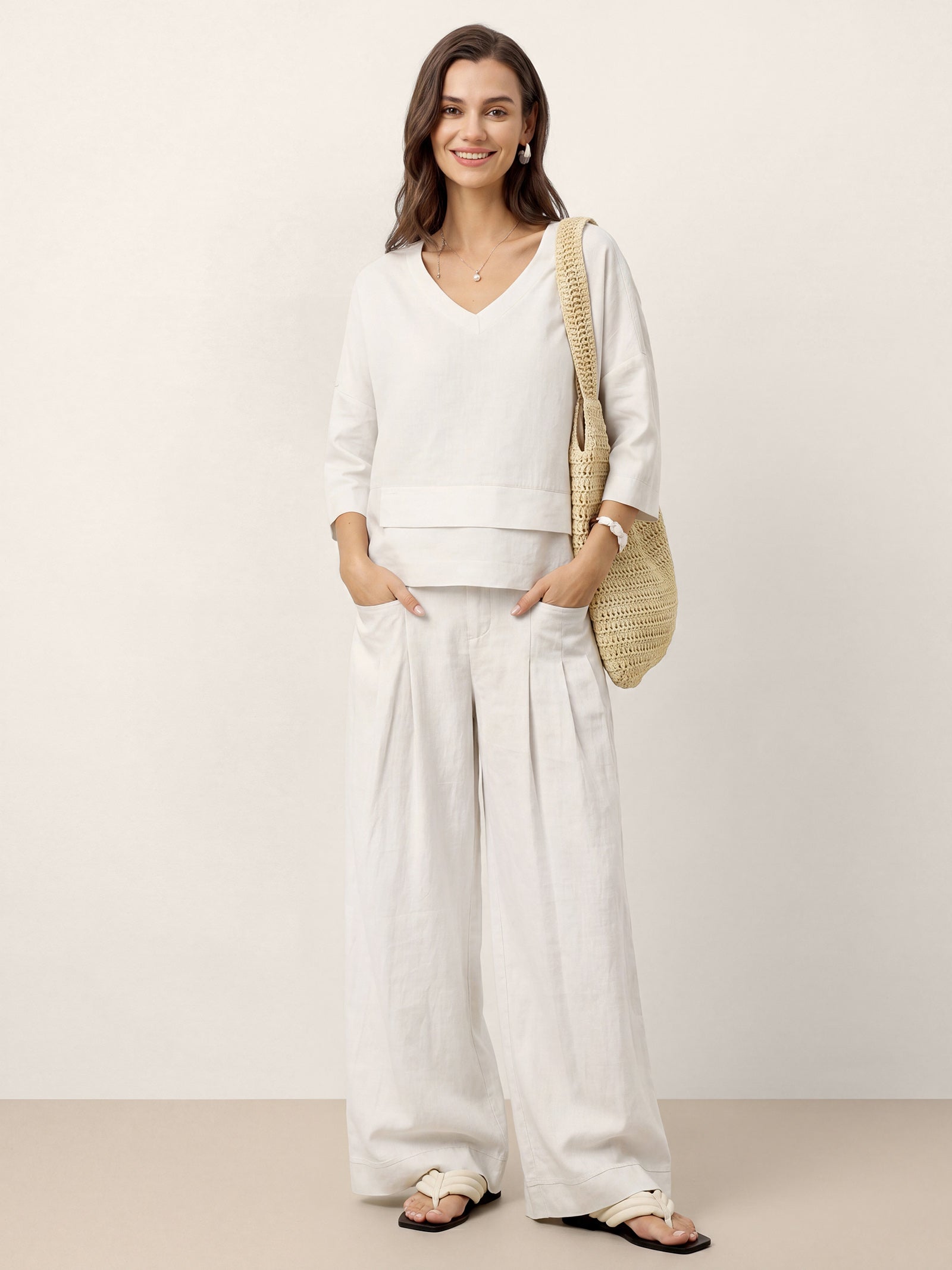 100% Linen Drop Shoulder Asymmetric Layered Hem Overtop VIOLA by LINTICO for women