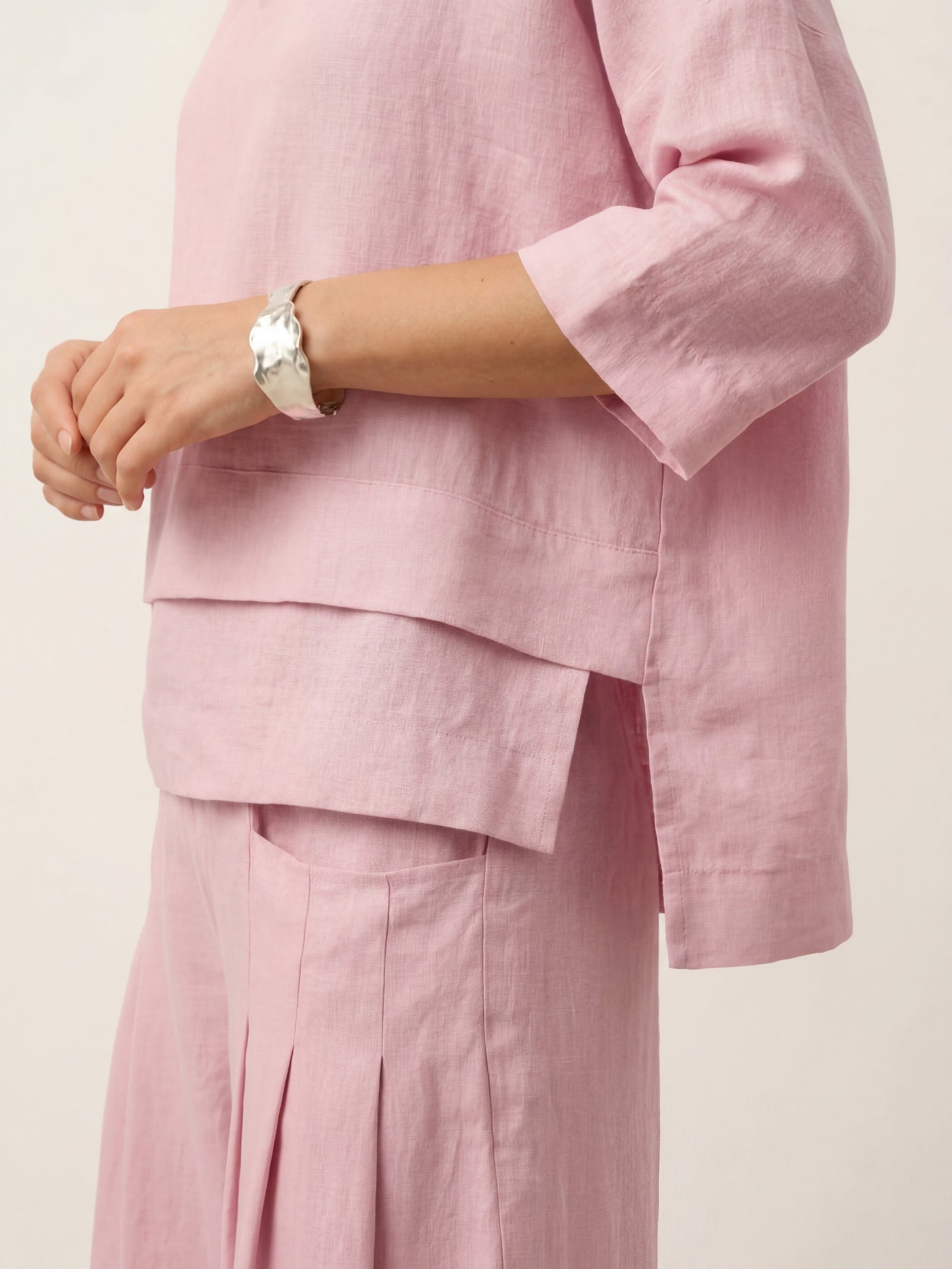 100% Linen Drop Shoulder Asymmetric Layered Hem Overtop VIOLA by LINTICO for women