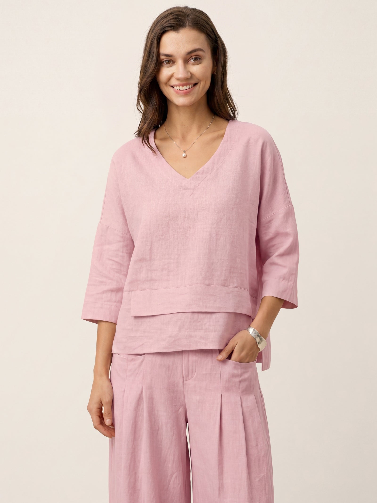 100% Linen Drop Shoulder Asymmetric Layered Hem Overtop VIOLA by LINTICO for women