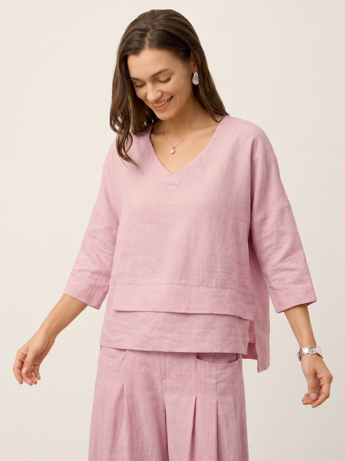 100% Linen Drop Shoulder Asymmetric Layered Hem Overtop VIOLA by LINTICO for women