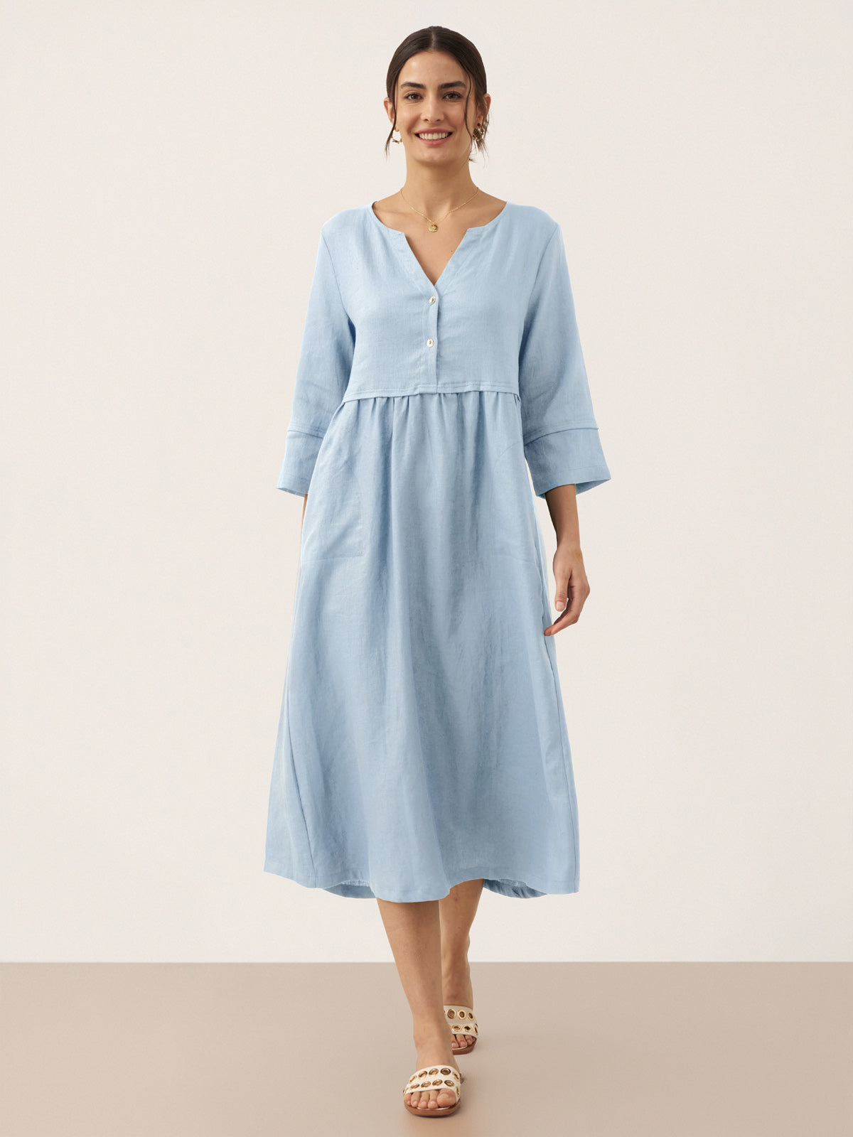 LUNA baby blue linen maxi dress