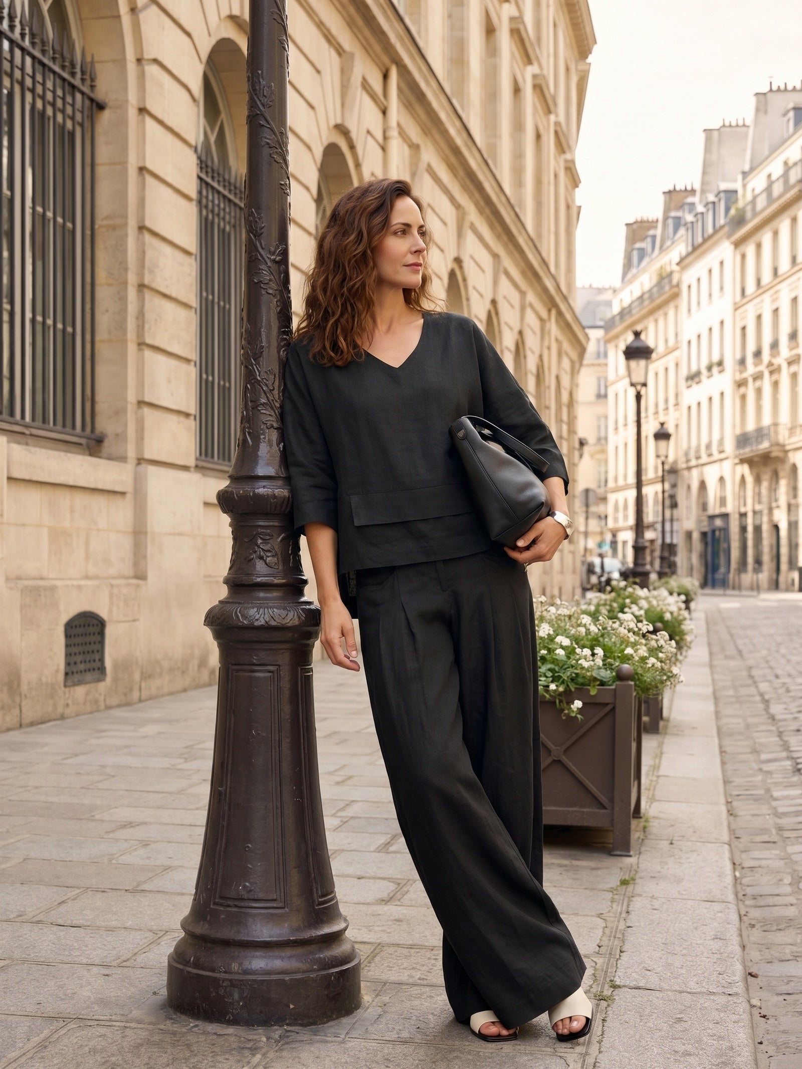 100% Linen Drop Shoulder Asymmetric Layered Hem Overtop VIOLA