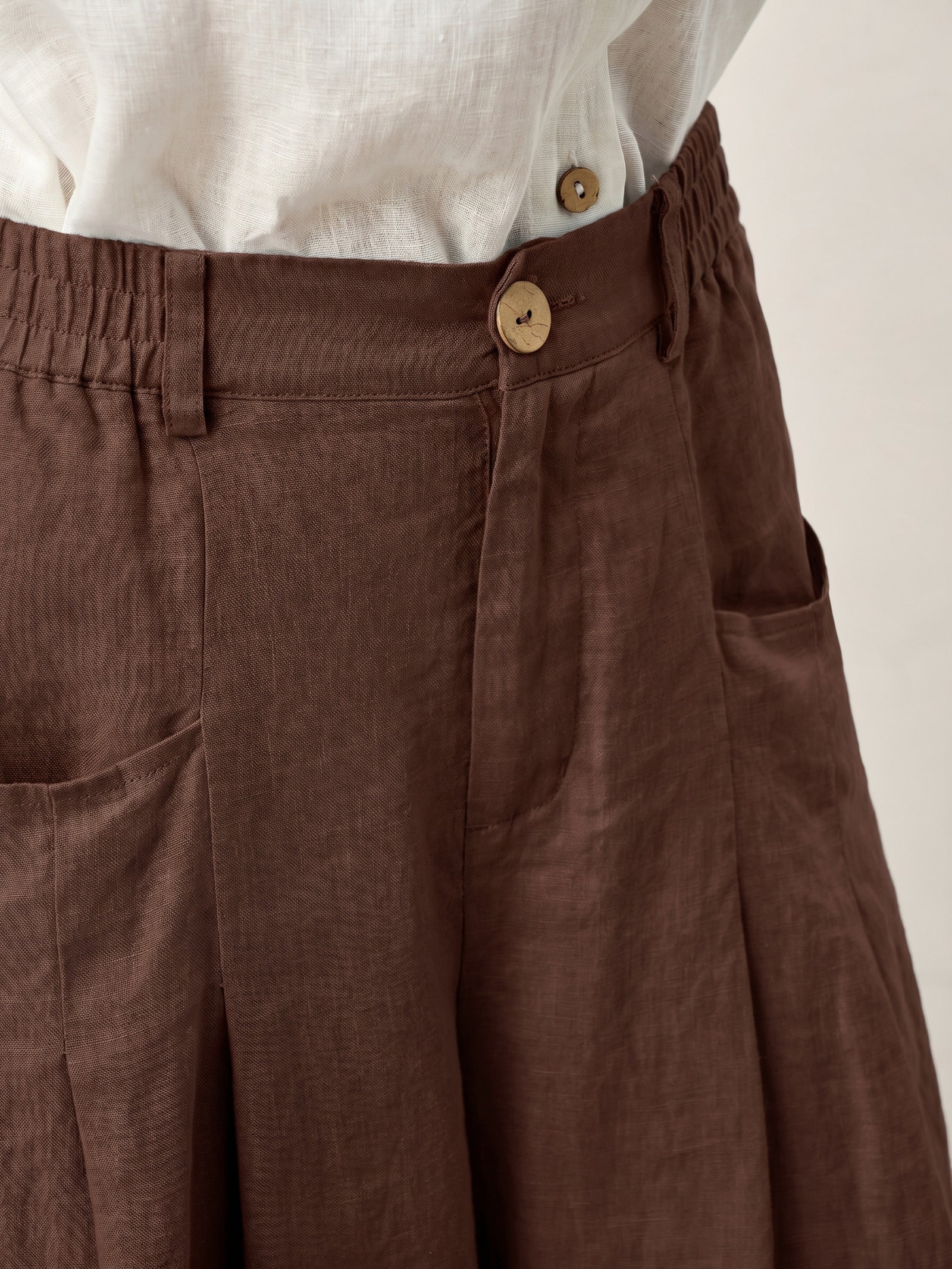 100% Linen Sculpted Pleat Elasticated Back Relaxed Pants VERIDIANA by LINTICO for women