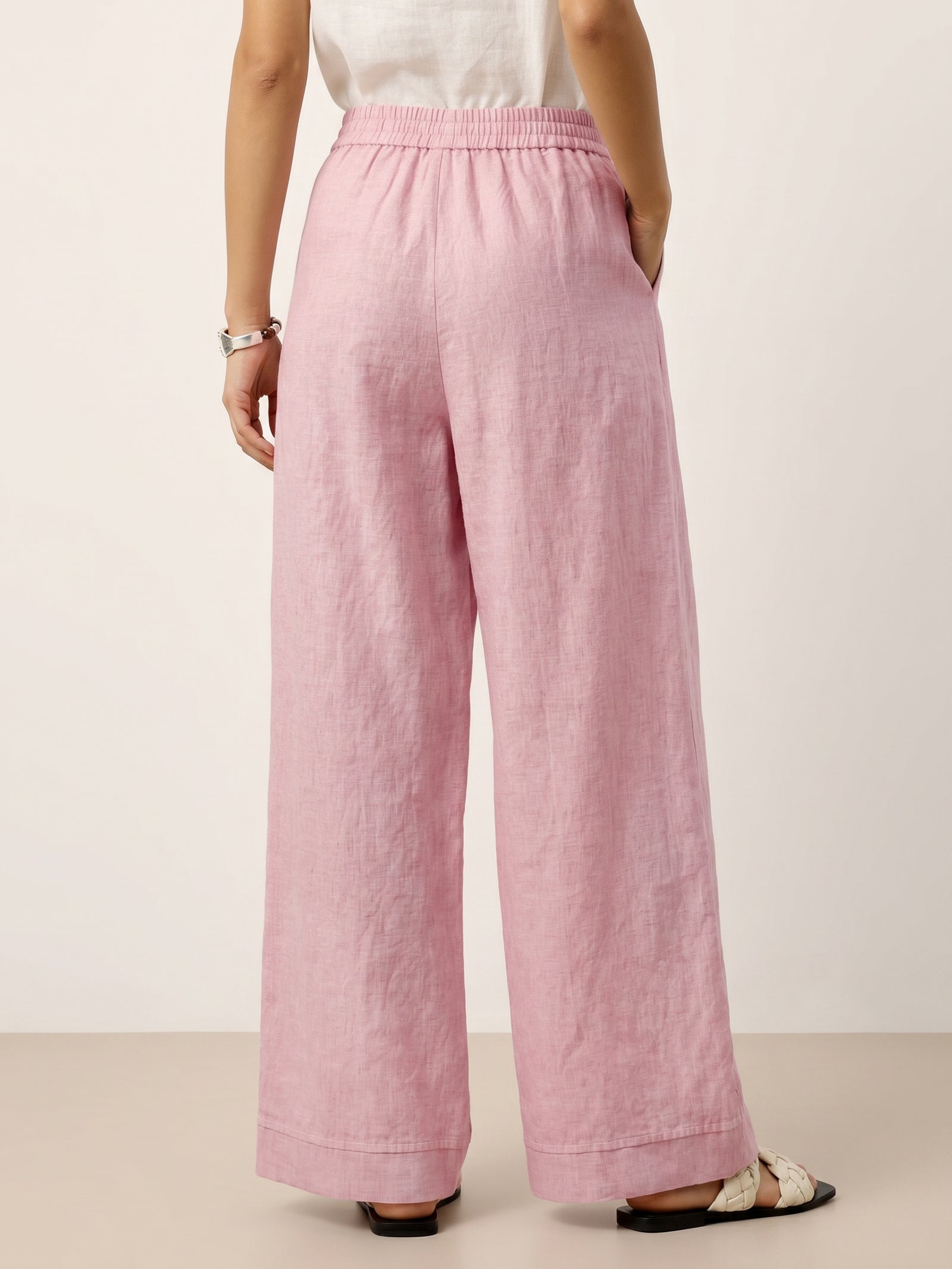 100% Linen Sculpted Pleat Elasticated Back Relaxed Pants VERIDIANA by LINTICO for women