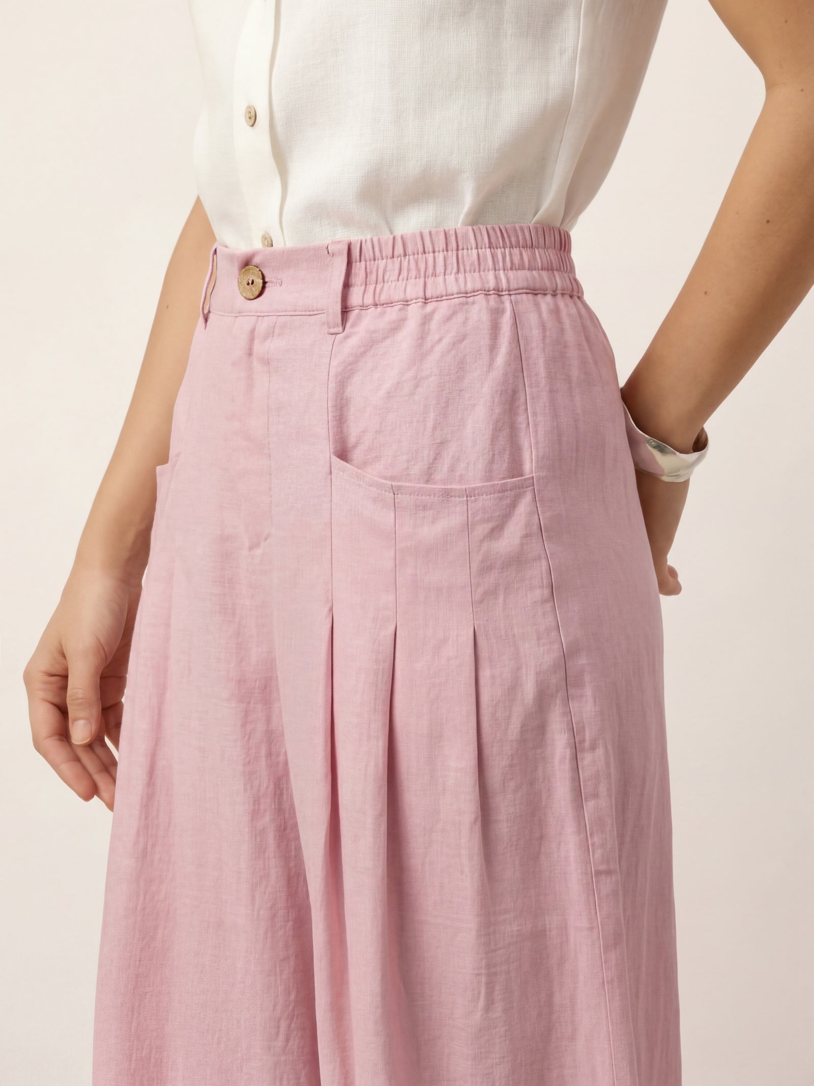 100% Linen Sculpted Pleat Elasticated Back Relaxed Pants VERIDIANA by LINTICO for women