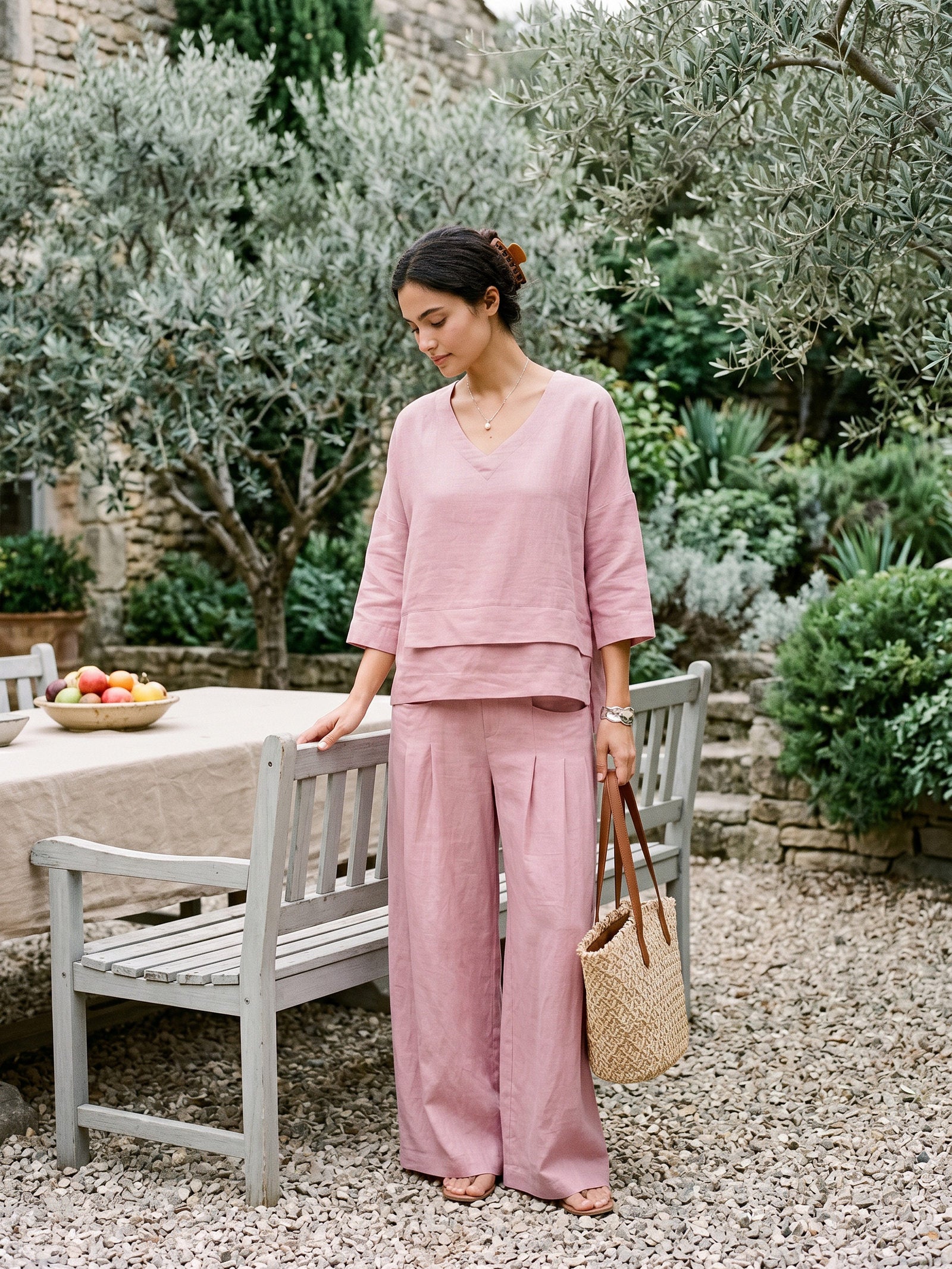100% Linen Sculpted Pleat Elasticated Back Relaxed Pants VERIDIANA by LINTICO for women