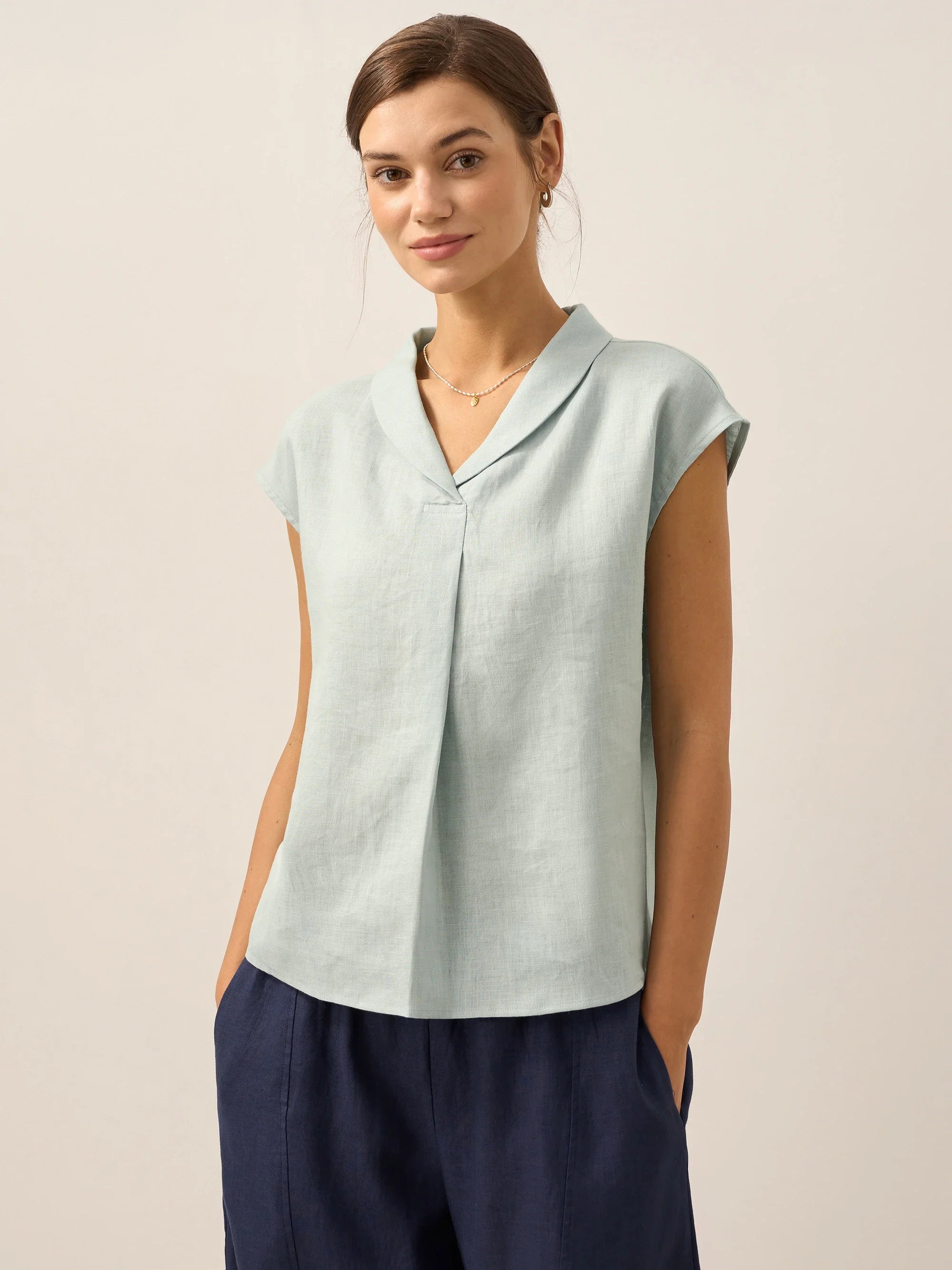 ELARA aqua blue linen top