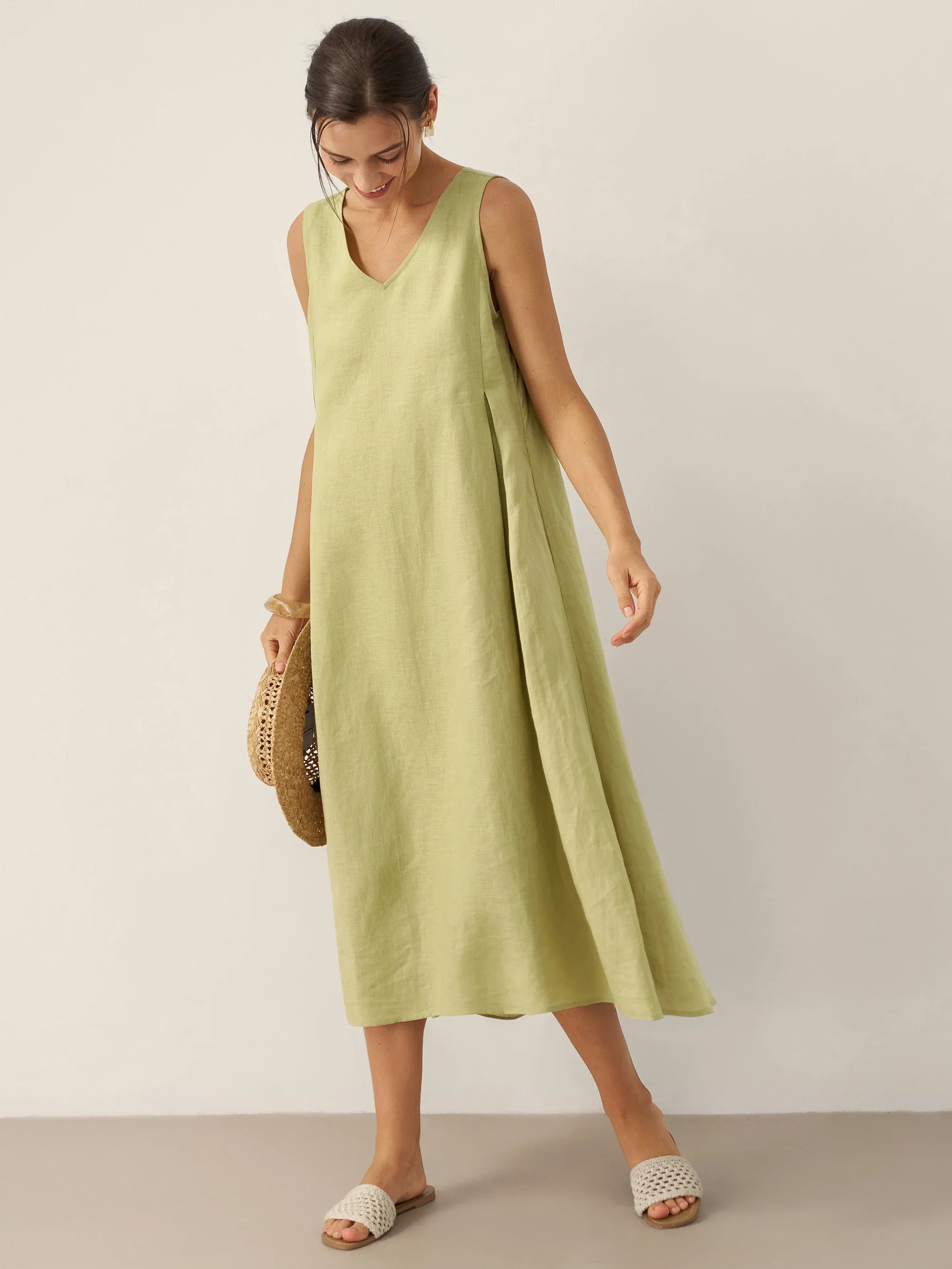 100% Linen Sleeveless A-Line Maxi Dress