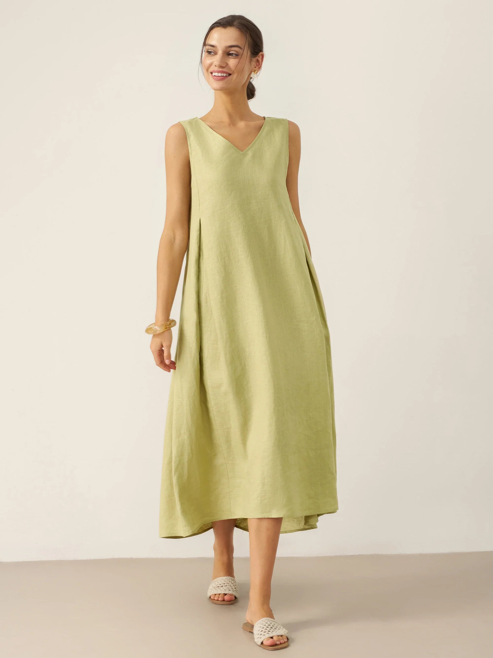 100% Linen Sleeveless A-Line Maxi Dress
