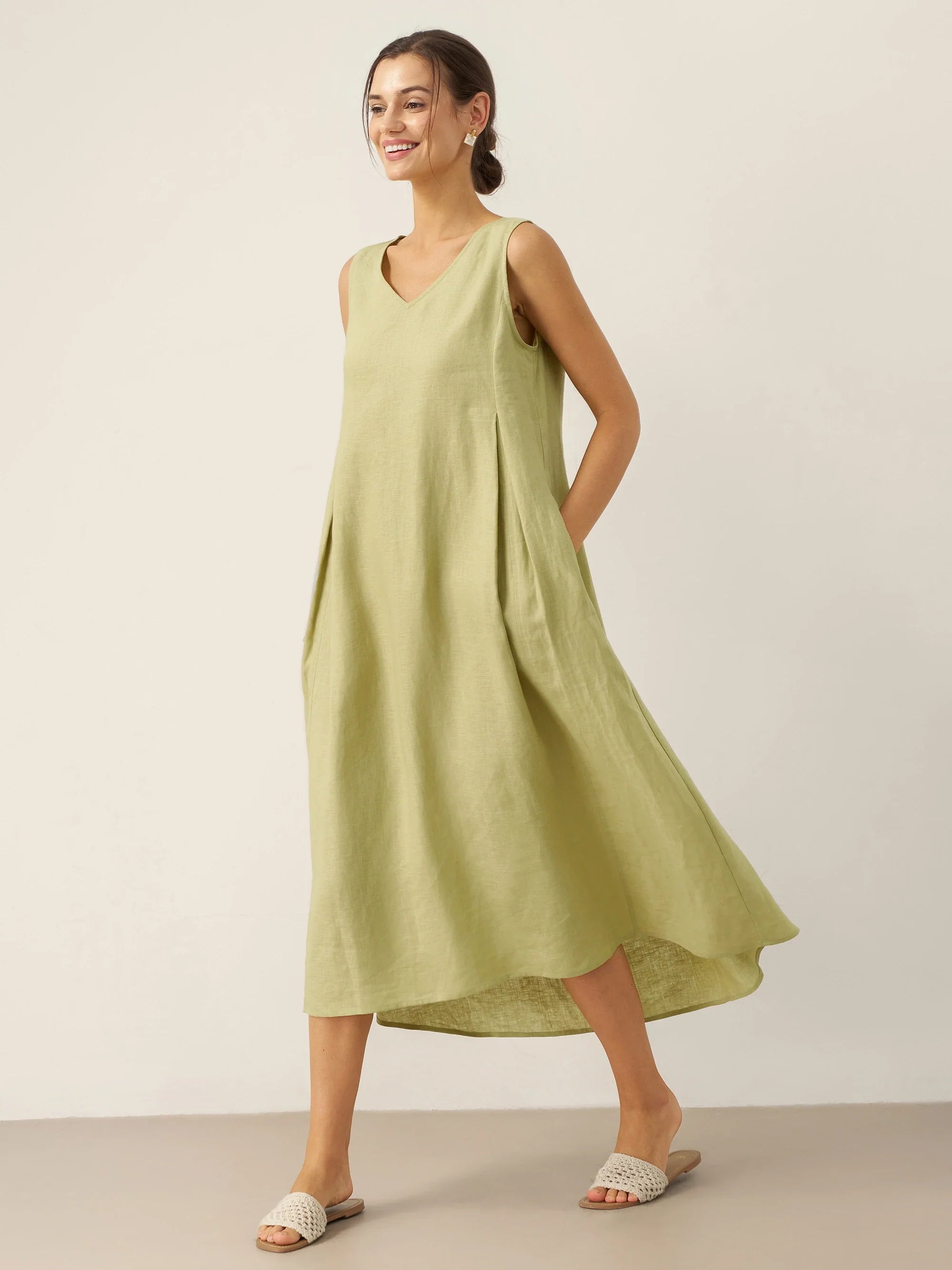 100% Linen Sleeveless A-Line Maxi Dress