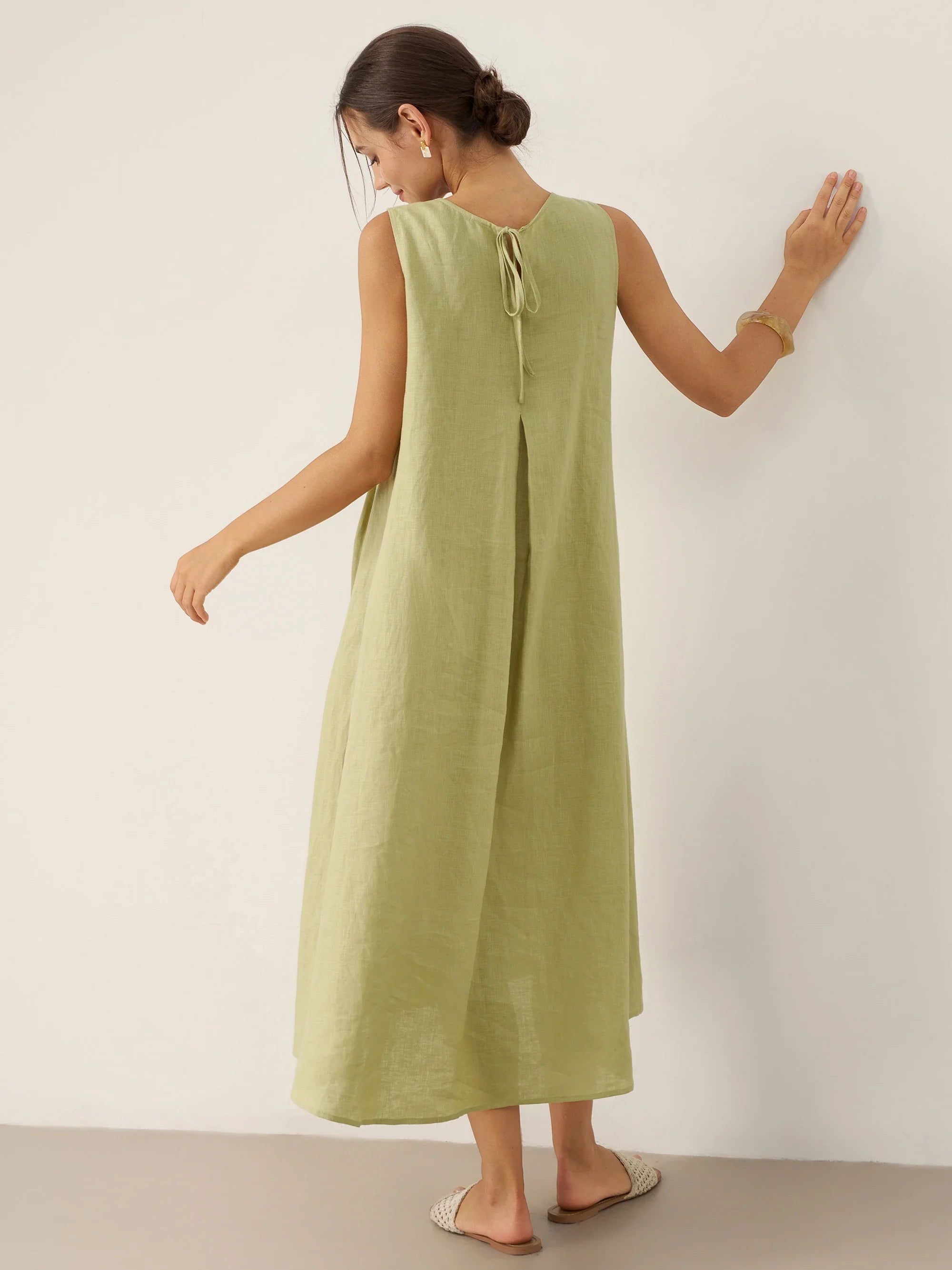 100% Linen Sleeveless A-Line Maxi Dress