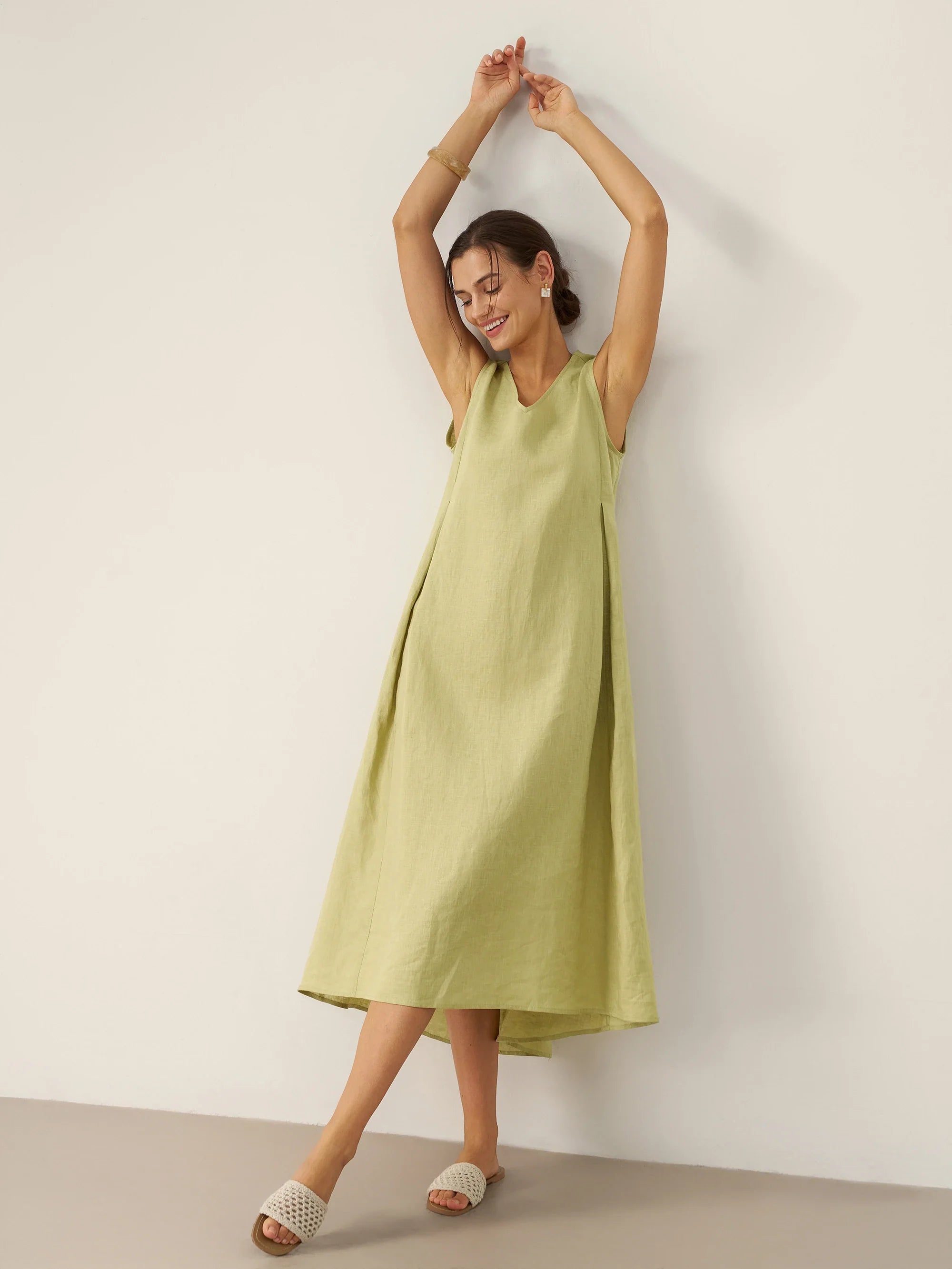 100% Linen Sleeveless A-Line Maxi Dress