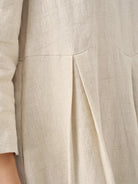100% Linen Bateau Neck Pleated Maxi Dress - DRESSES-Linen