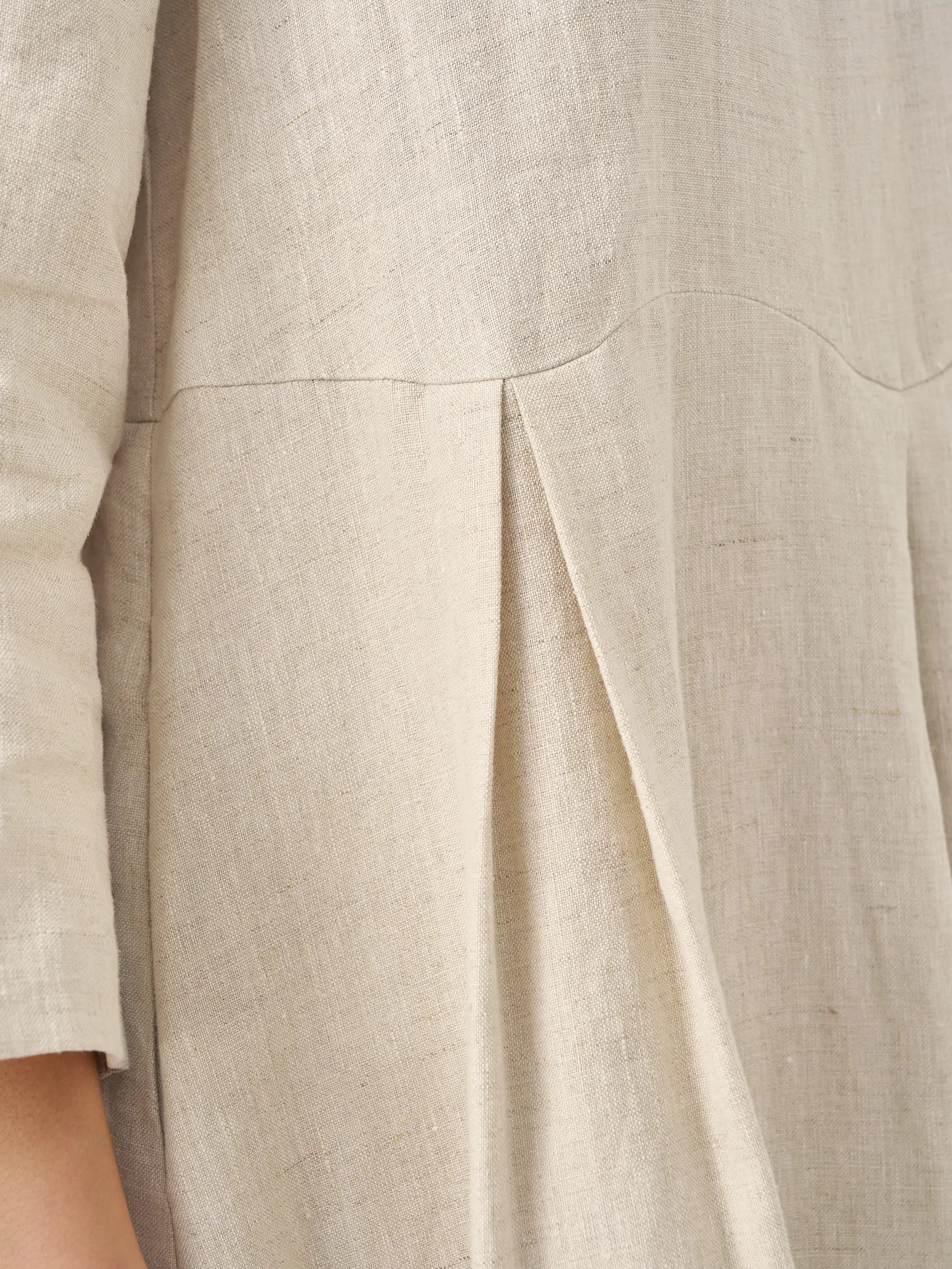 100% Linen Bateau Neck Pleated Maxi Dress - DRESSES-Linen