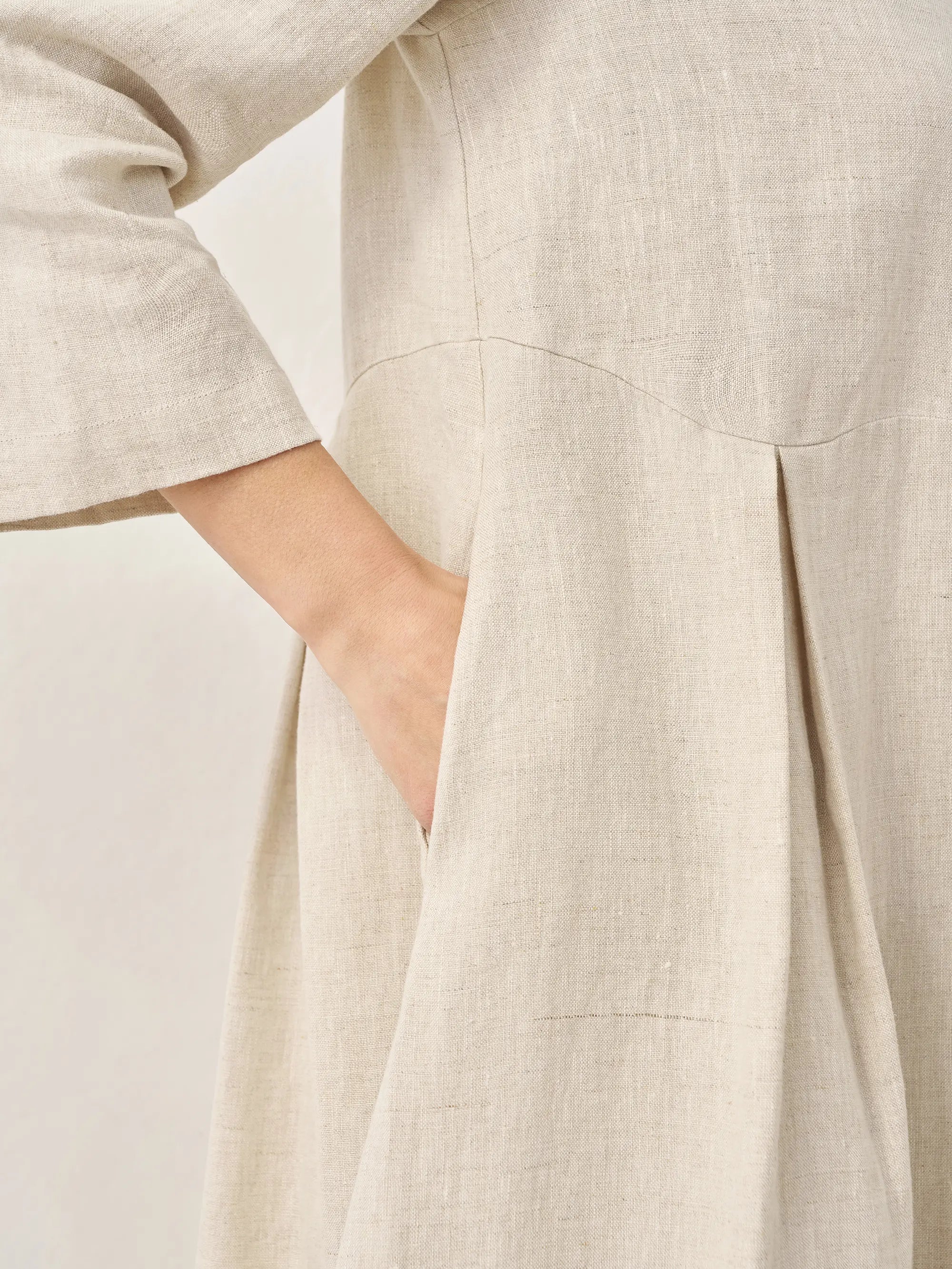 100% Linen Bateau Neck Pleated Maxi Dress - DRESSES-Linen
