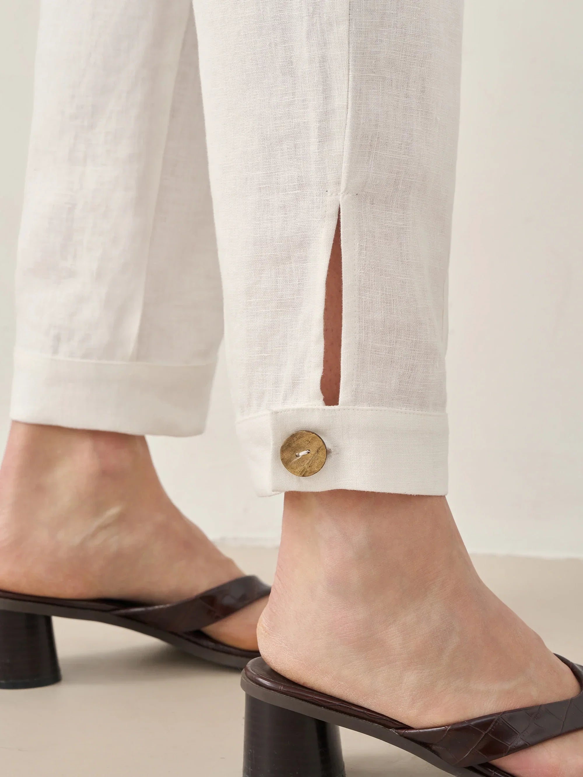 100% Linen Straight-Leg Pants with Elastic Waist - BOTTOMS-Linen