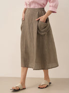 Linen Checked Elastic Waist Skirt MARINA by LINTICO for women