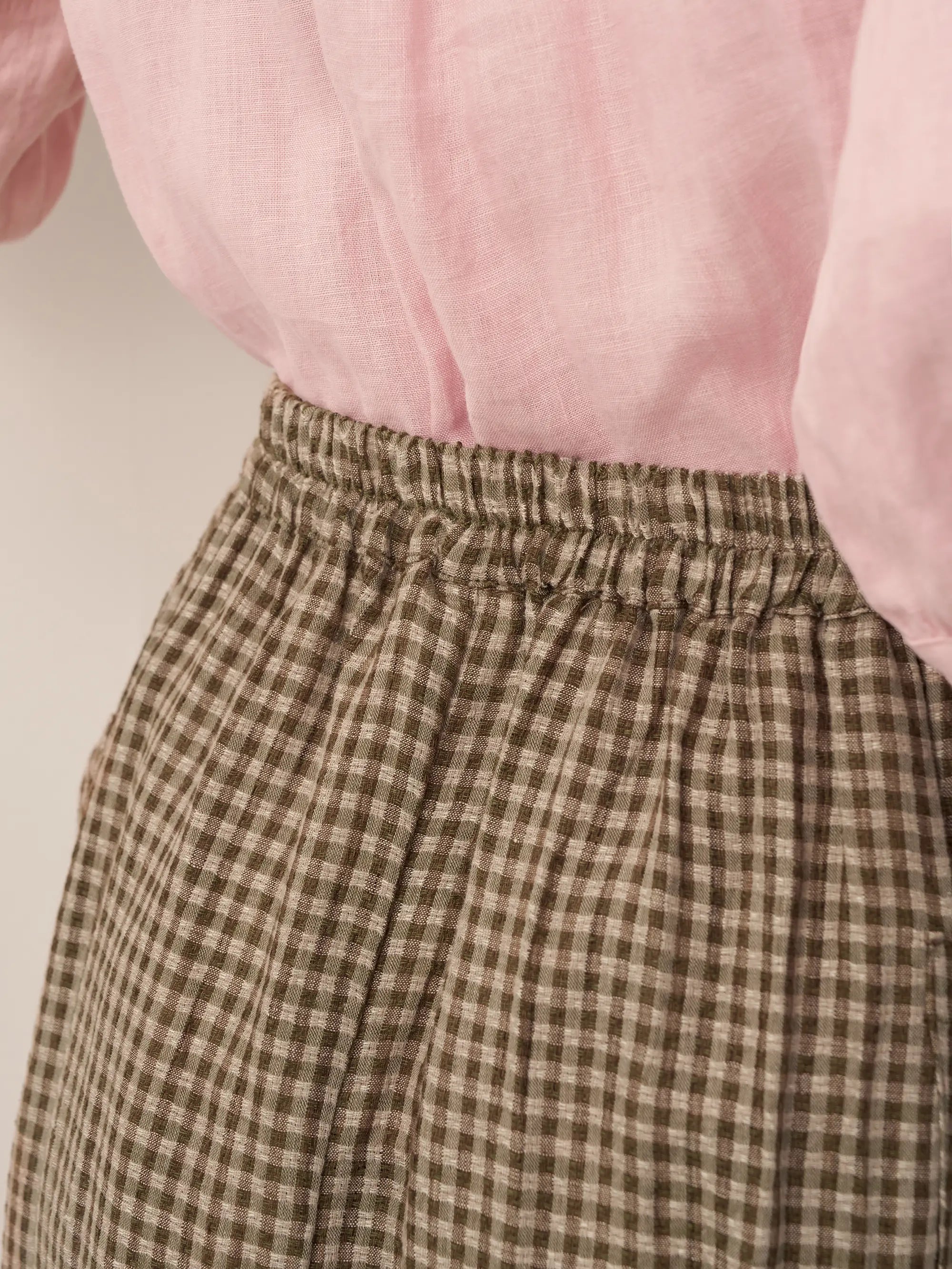 Linen Checked Elastic Waist Skirt MARINA by LINTICO for women