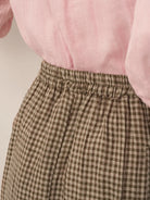 Linen Checked Elastic Waist Skirt MARINA by LINTICO for women