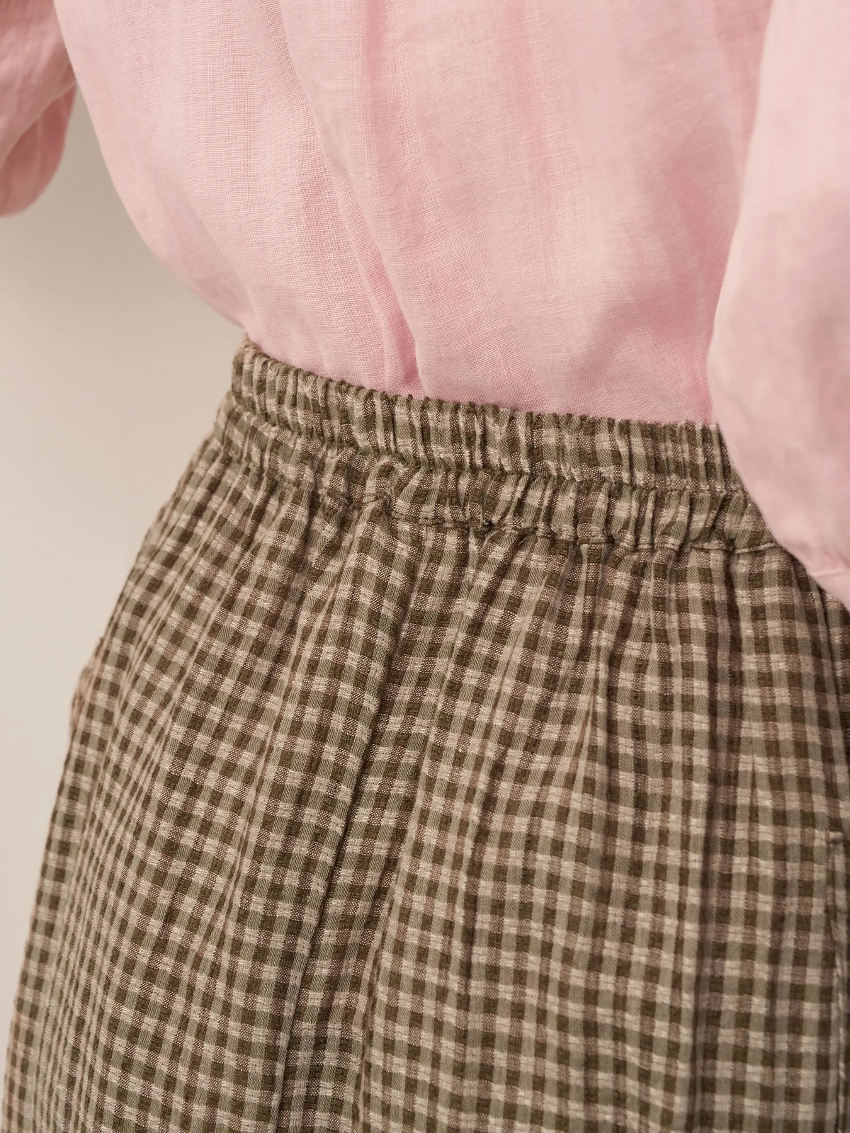 Linen Checked Elastic Waist Skirt MARINA by LINTICO for women