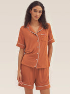 Short Sleeve Bamboo Viscose Pajama Set ODESSA - Halloween Orange / Tops / S - LOUNGEWEAR-Bamboo Viscose PJS