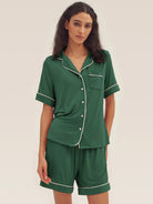 Short Sleeve Bamboo Viscose Pajama Set ODESSA - Evergreen / Tops / S - LOUNGEWEAR-Bamboo Viscose PJS