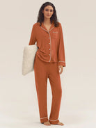 Long Sleeve Bamboo Viscose Pajama Set Adeline - Halloween Orange / Sets / S - LOUNGEWEAR-Bamboo Viscose PJS