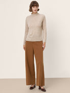 100% Extra-Fine Merino Wool Mock Neck Sweater with Rolled Edge ELA by LINTICO for women