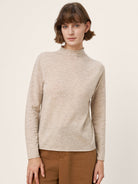 100% Extra-Fine Merino Wool Mock Neck Sweater with Rolled Edge ELA by LINTICO for women
