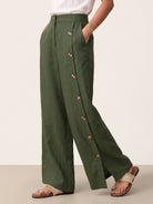 100% Linen Buttoned Slit-Hem Pants KATYA by LINTICO for women