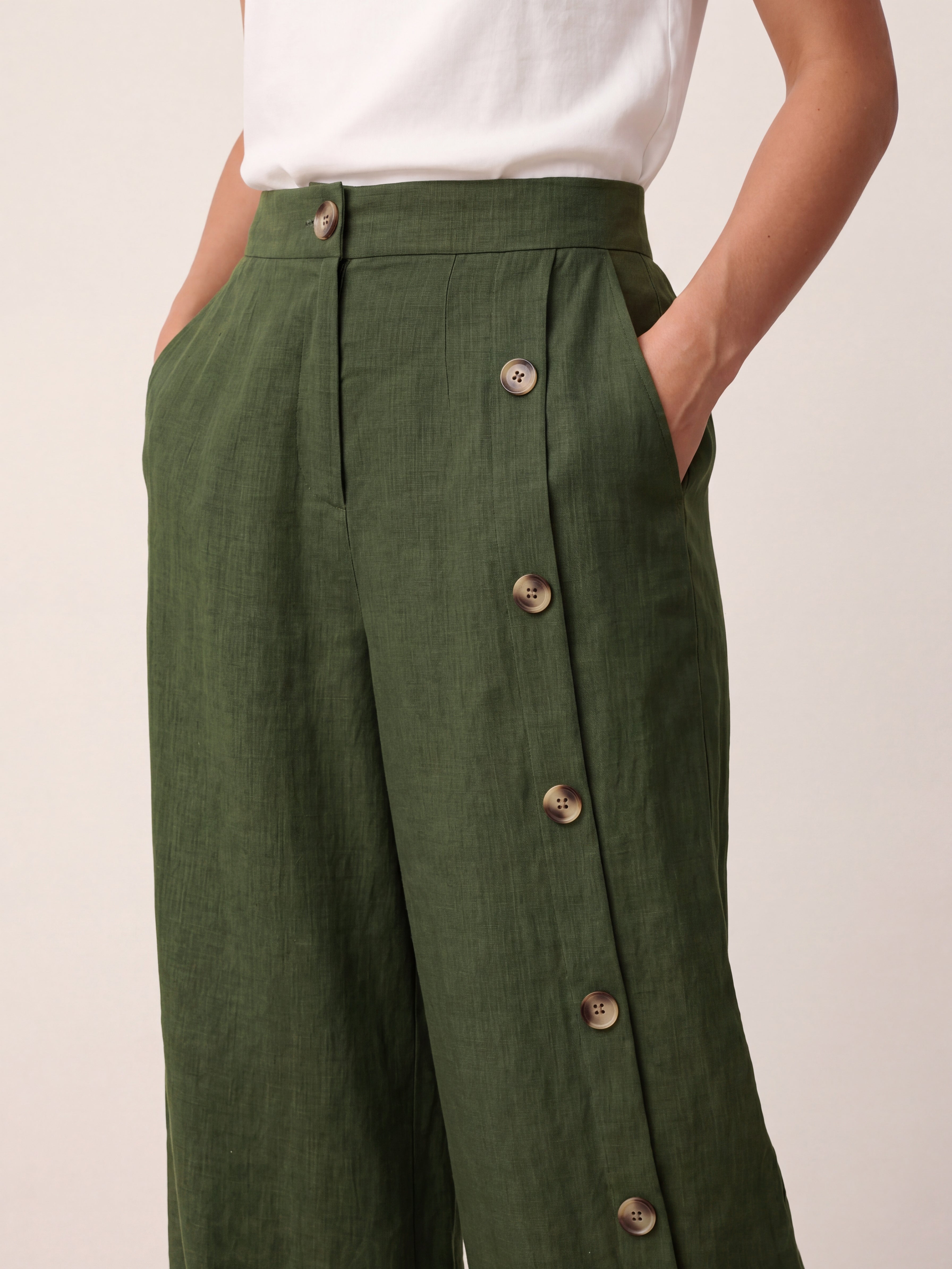 100% Linen Buttoned Slit-Hem Pants KATYA by LINTICO for women