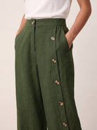 100% Linen Buttoned Slit-Hem Pants KATYA by LINTICO for women