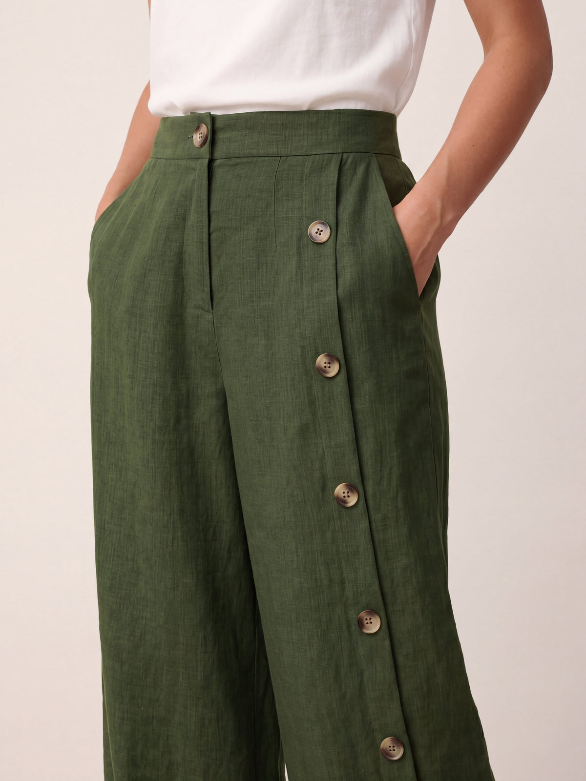 100% Linen Buttoned Slit-Hem Pants KATYA by LINTICO for women