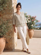 Natural Melange 100% Linen Drop Shoulder Asymmetric Layered Hem Overtop VIOLA by LINTICO