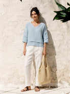 100% Linen Drop Shoulder Asymmetric Layered Hem Overtop VIOLA by LINTICO for women