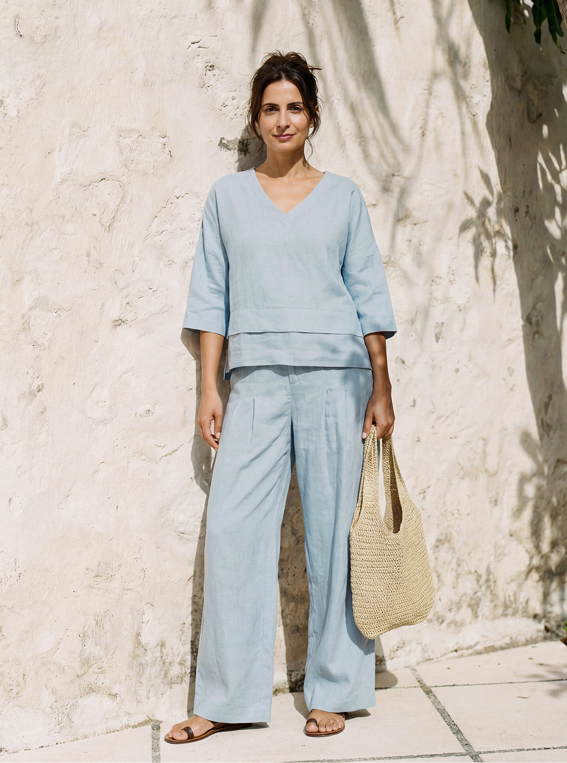 100% Linen Drop Shoulder Asymmetric Layered Hem Overtop VIOLA by LINTICO for women