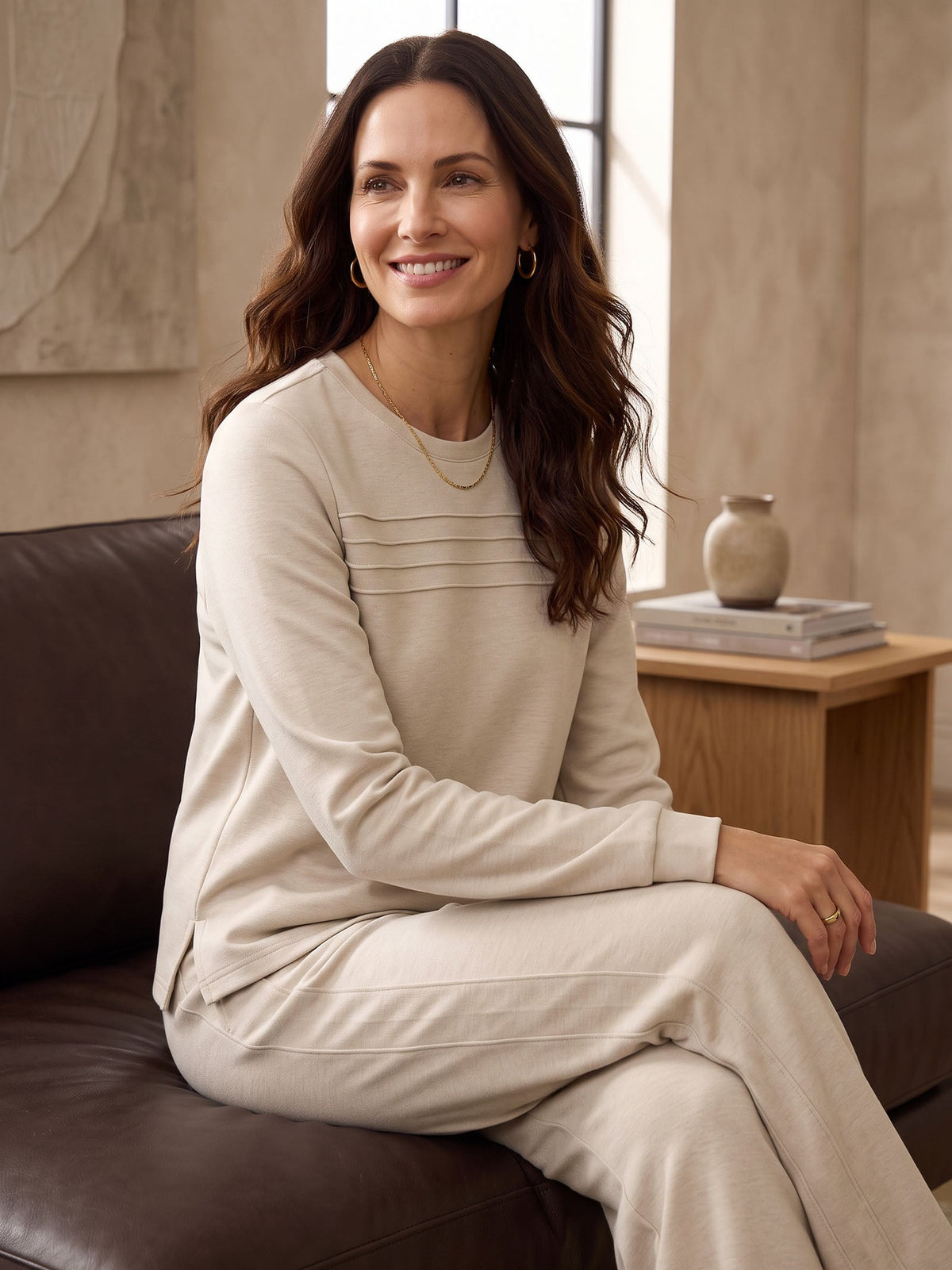 Wool Accordion Pleat Long Sleeve Top ORABEL
