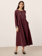 Organic Cotton Patchwork Cuff Crew Neck Casual Midi Dress SCARLETT by LINTICO for women