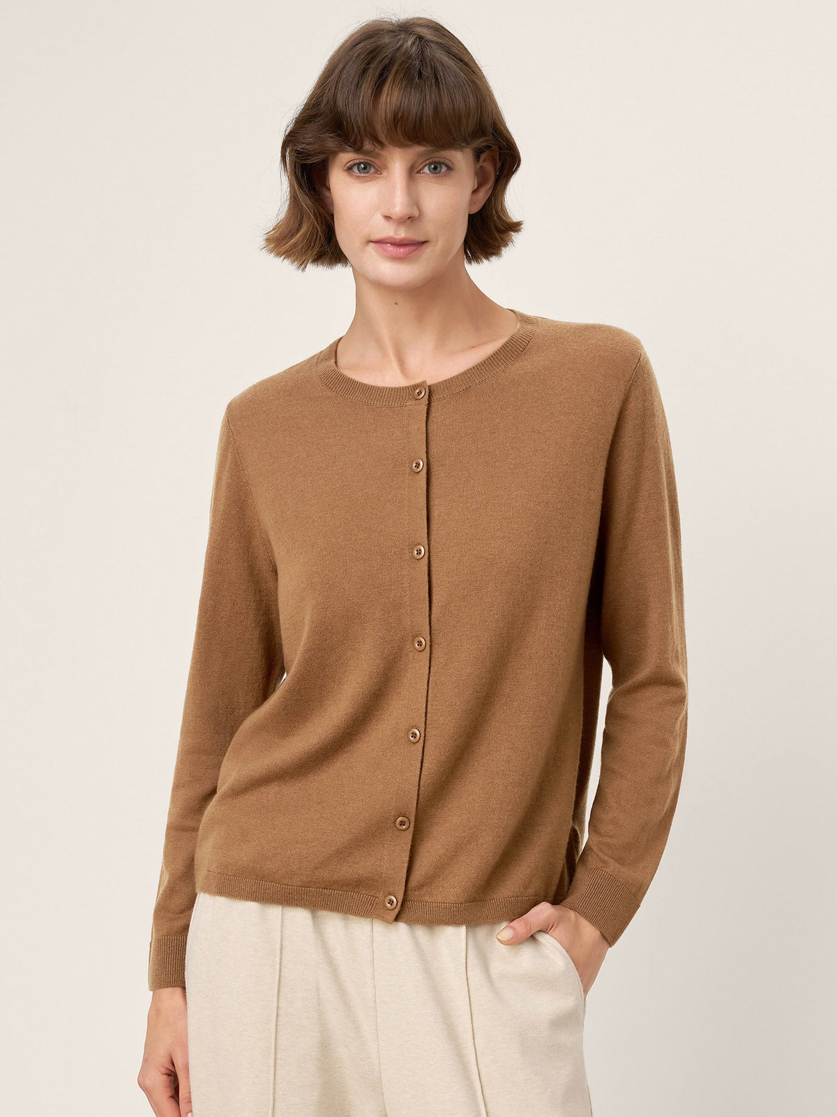 100% Extra-Fine Merino Wool Buttoned Knit Cardigan CAYLA by LINTICO for women